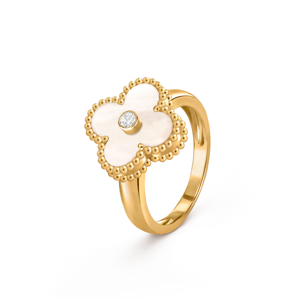 Van Cleef & Arpels Gold ring with White mother-of-pearl and diamond Vintage Alhambra