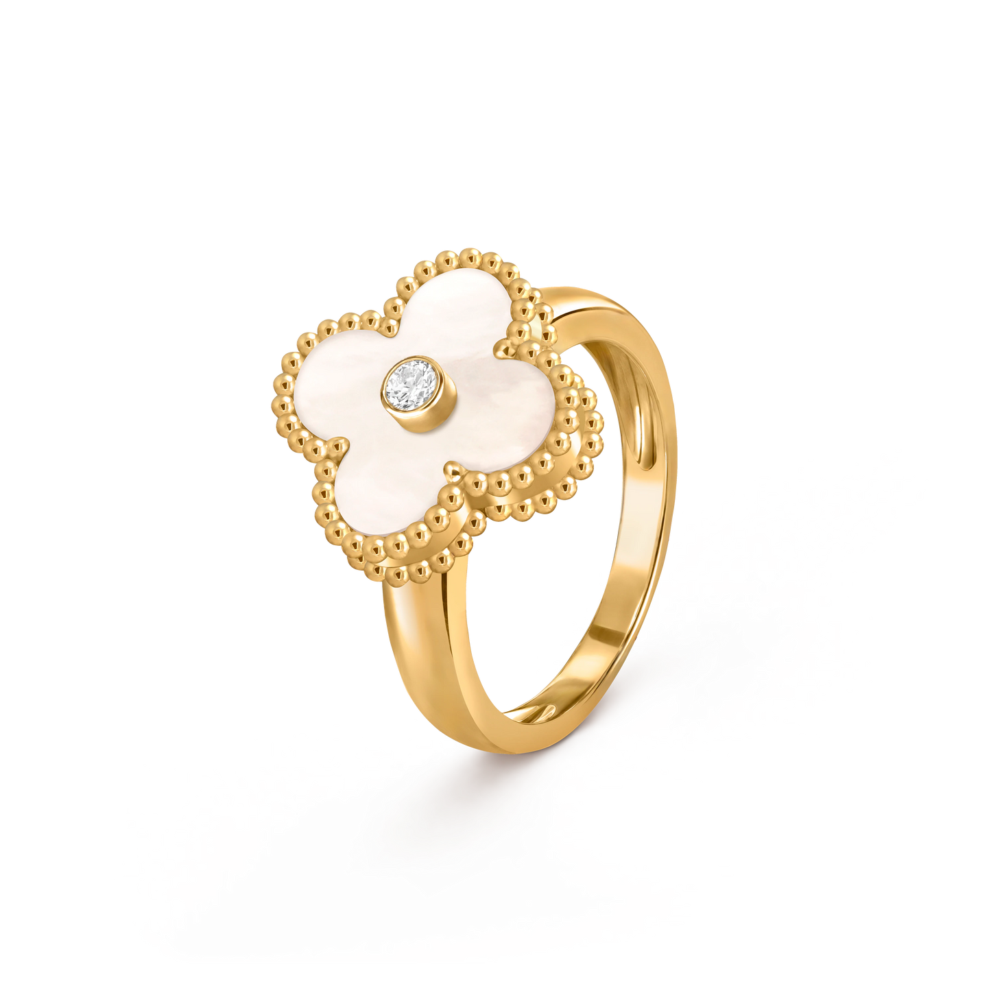 Van Cleef & Arpels Gold ring with White mother-of-pearl and diamond Vintage Alhambra