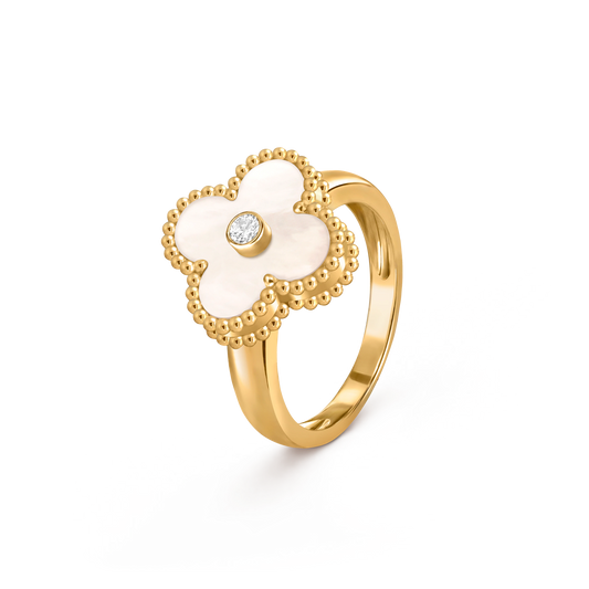 Van Cleef & Arpels Gold ring with White mother-of-pearl and diamond Vintage Alhambra