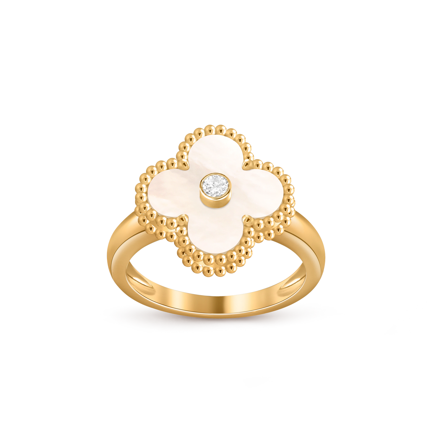Van Cleef & Arpels Gold ring with White mother-of-pearl and diamond Vintage Alhambra
