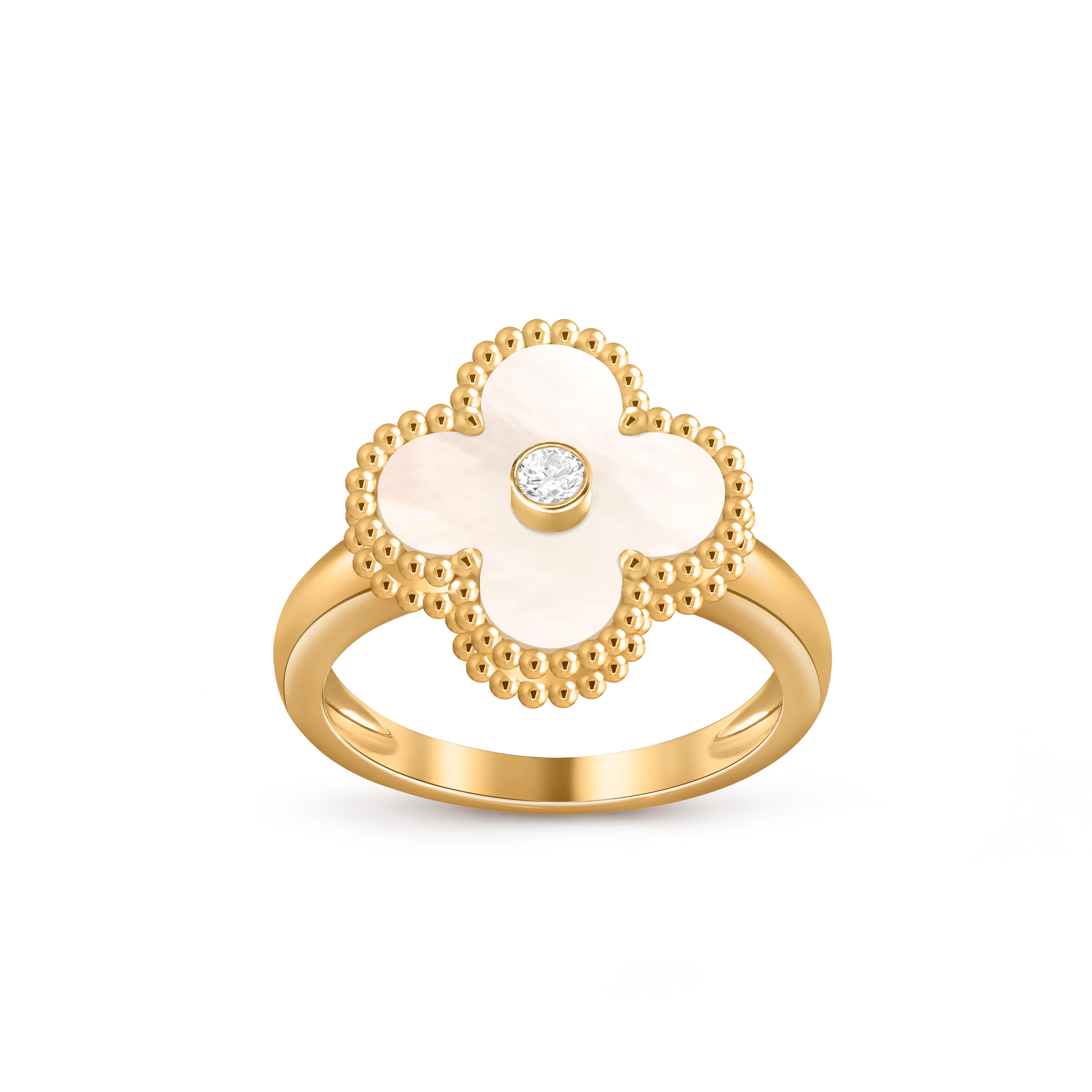 Van Cleef & Arpels Gold ring with White mother-of-pearl and diamond Vintage Alhambra