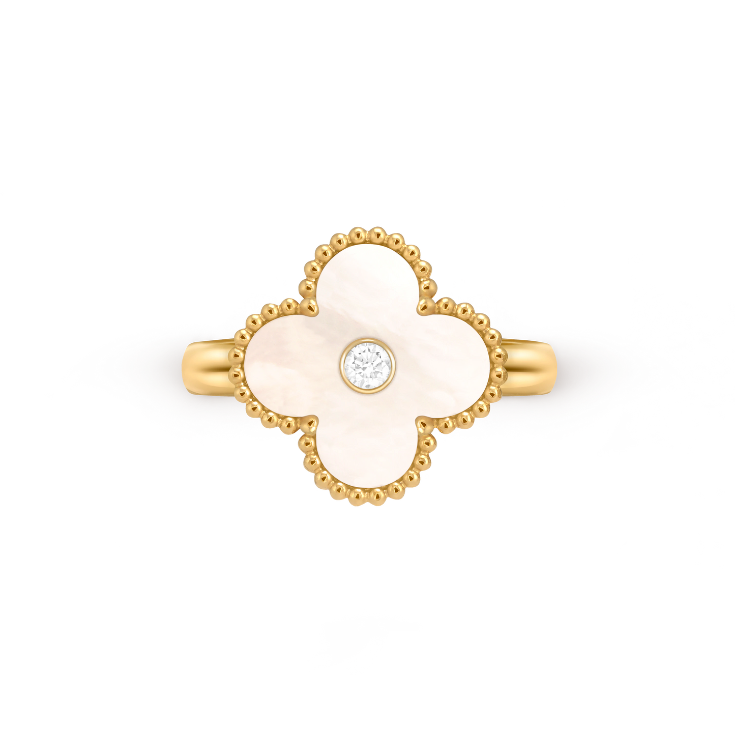 Van Cleef & Arpels Gold ring with White mother-of-pearl and diamond Vintage Alhambra