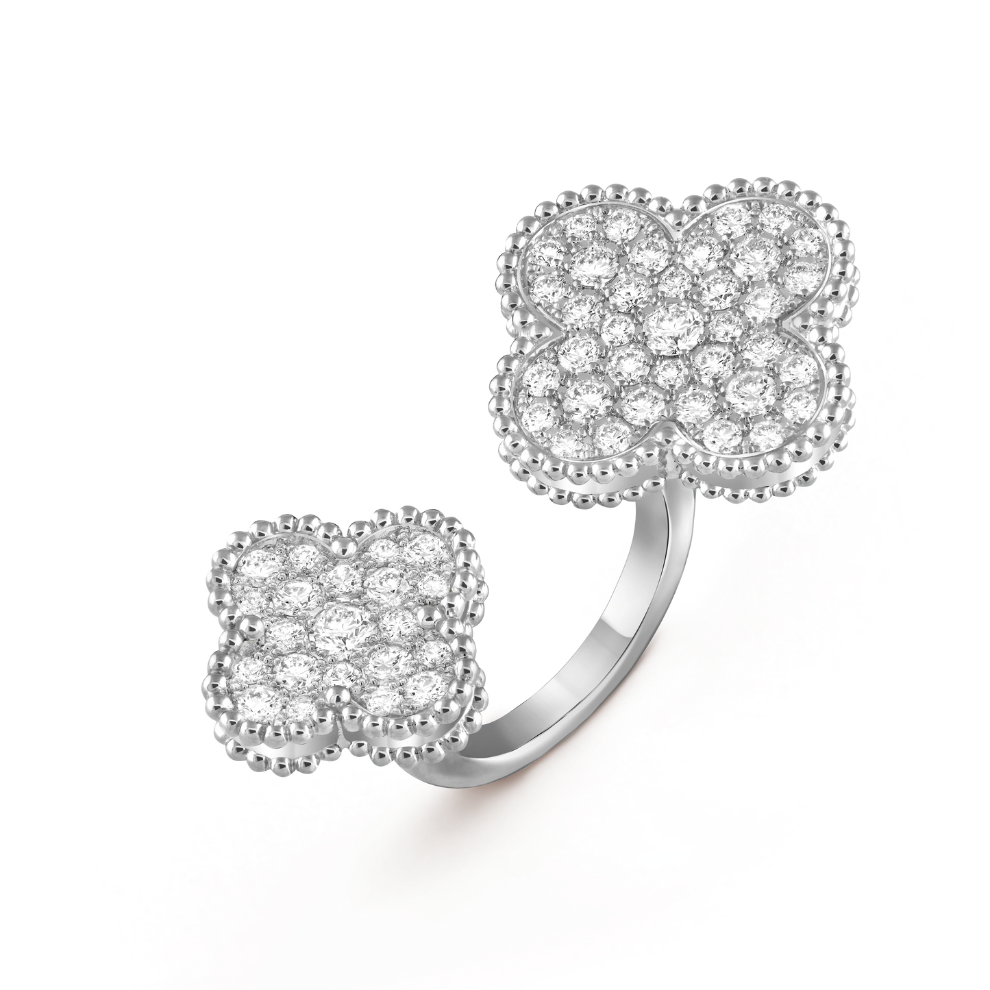Van Cleef & Arpels' white gold open ring studded with diamonds is Magic Alhambra