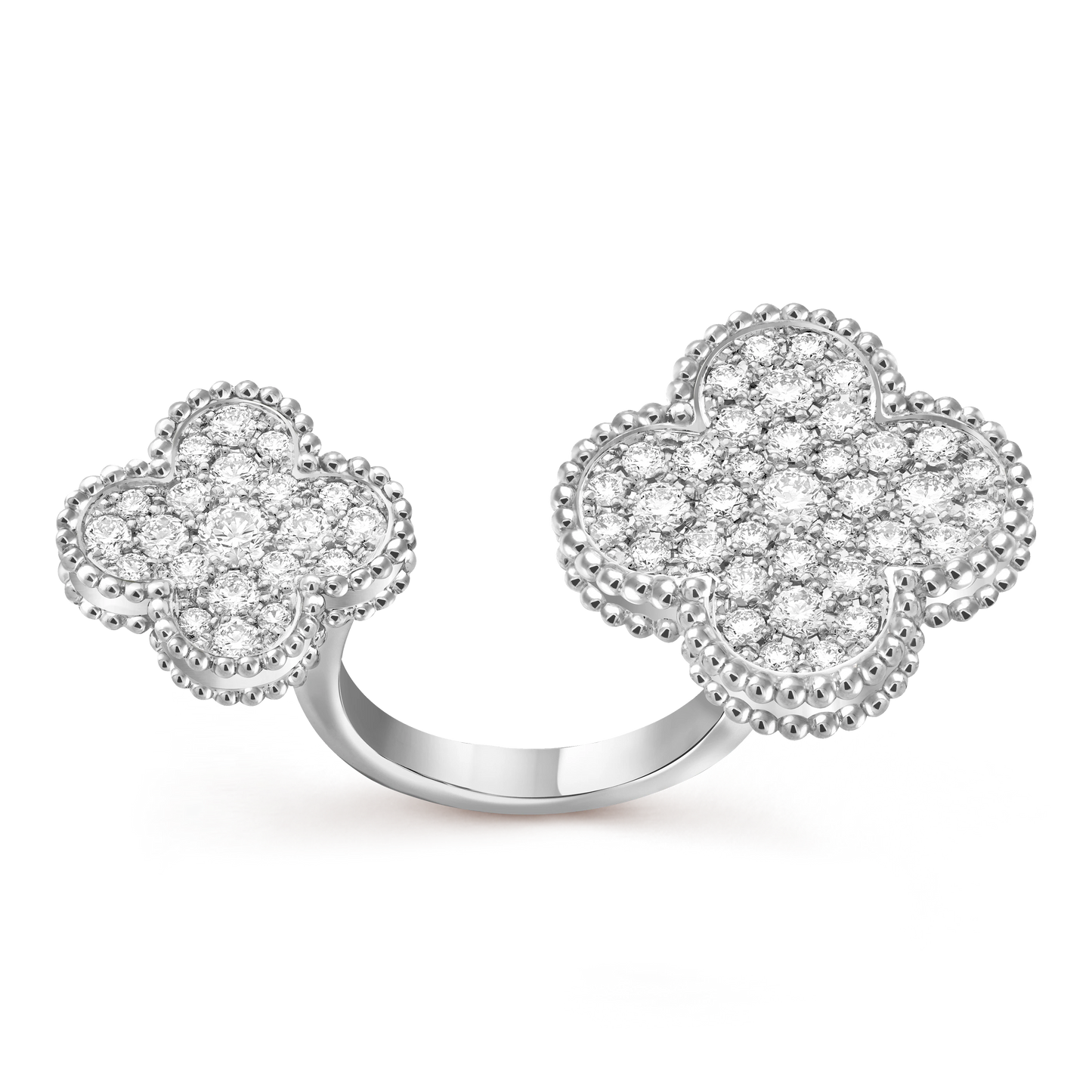 Van Cleef & Arpels' white gold open ring studded with diamonds is Magic Alhambra