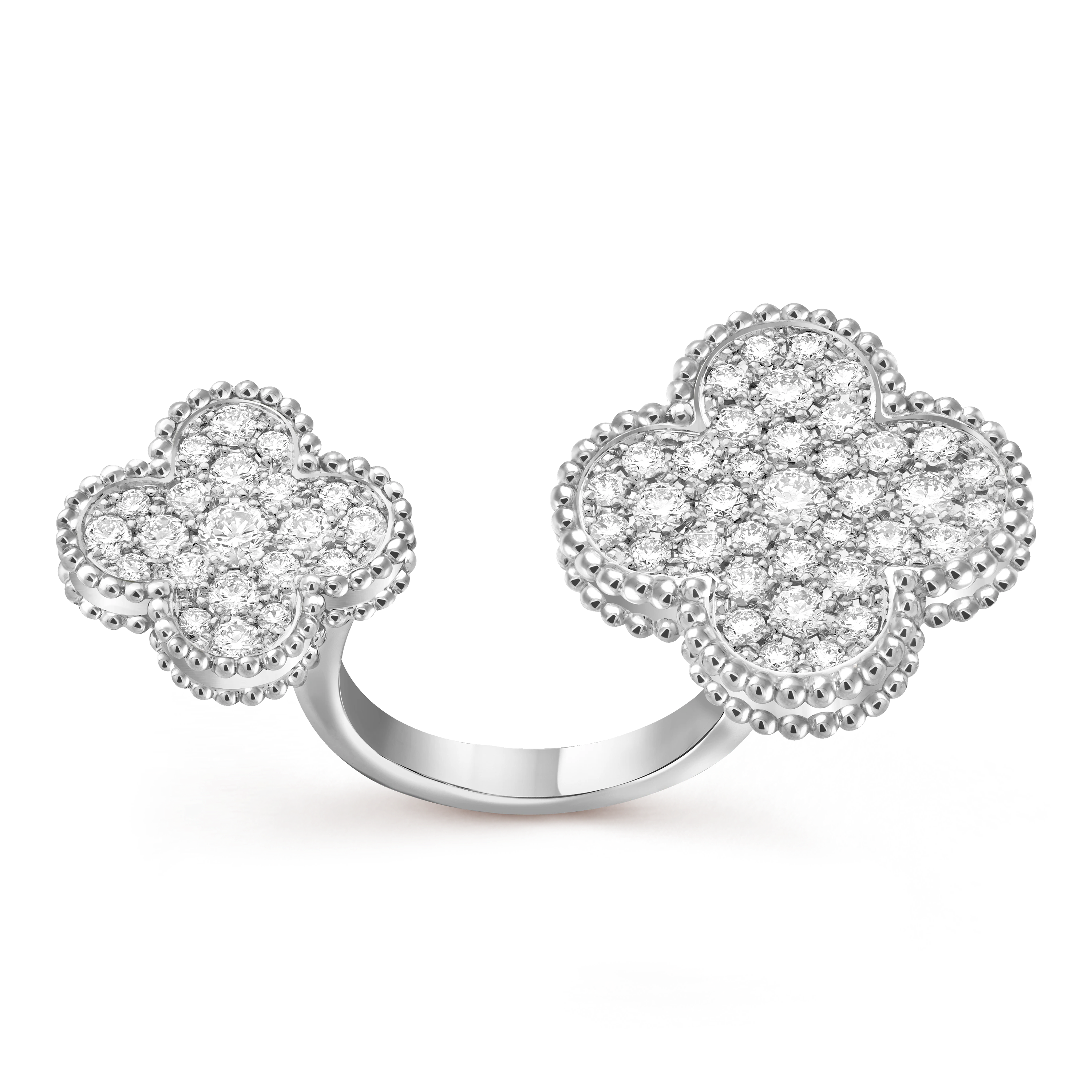 Van Cleef & Arpels' white gold open ring studded with diamonds is Magic Alhambra