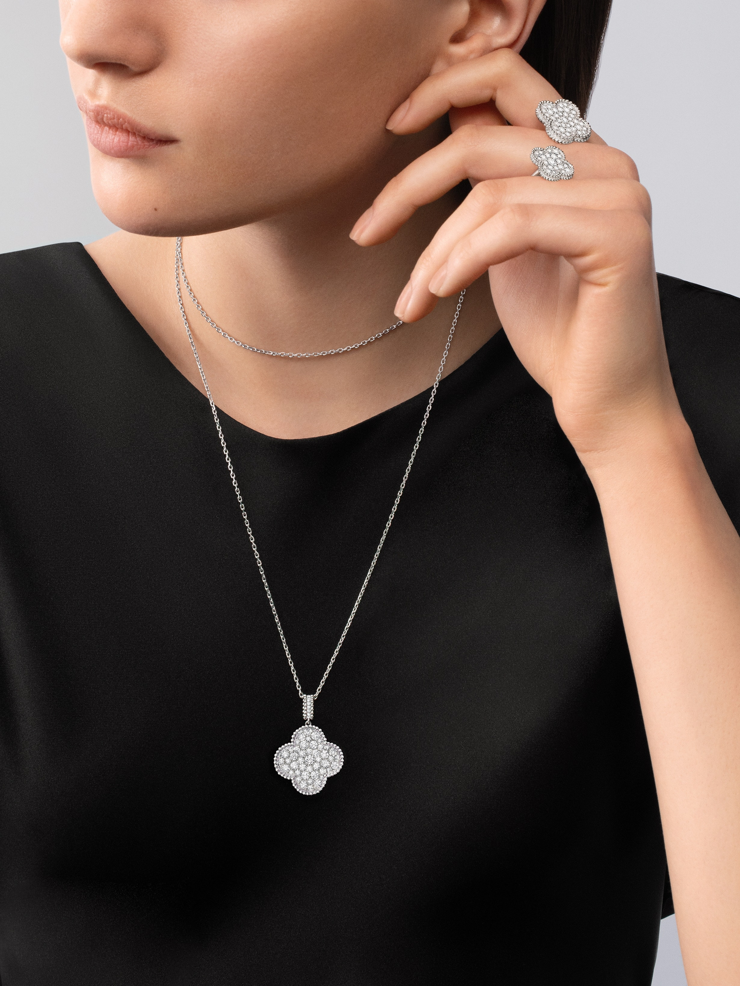 Van Cleef & Arpels' white gold open ring studded with diamonds is Magic Alhambra