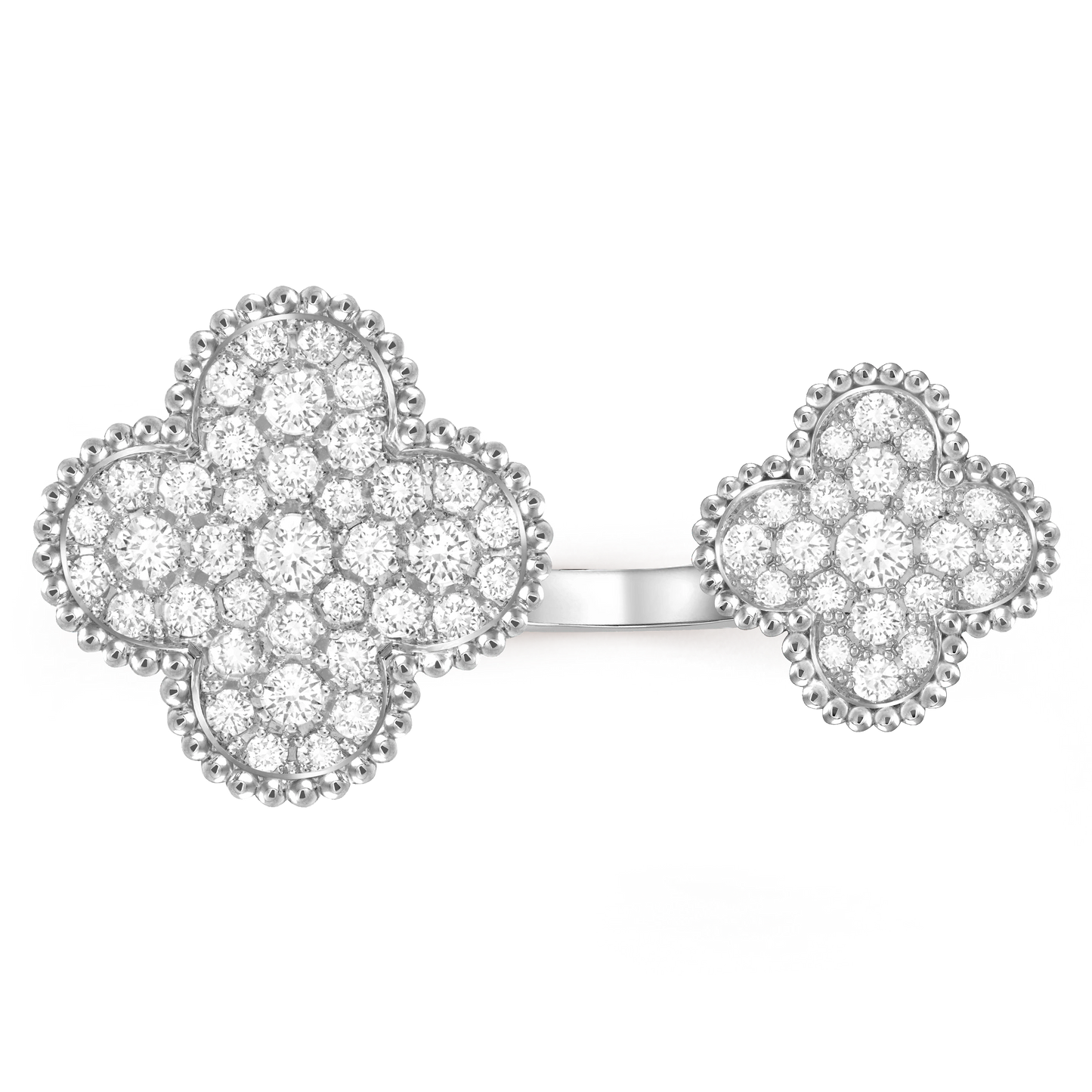 Van Cleef & Arpels' white gold open ring studded with diamonds is Magic Alhambra