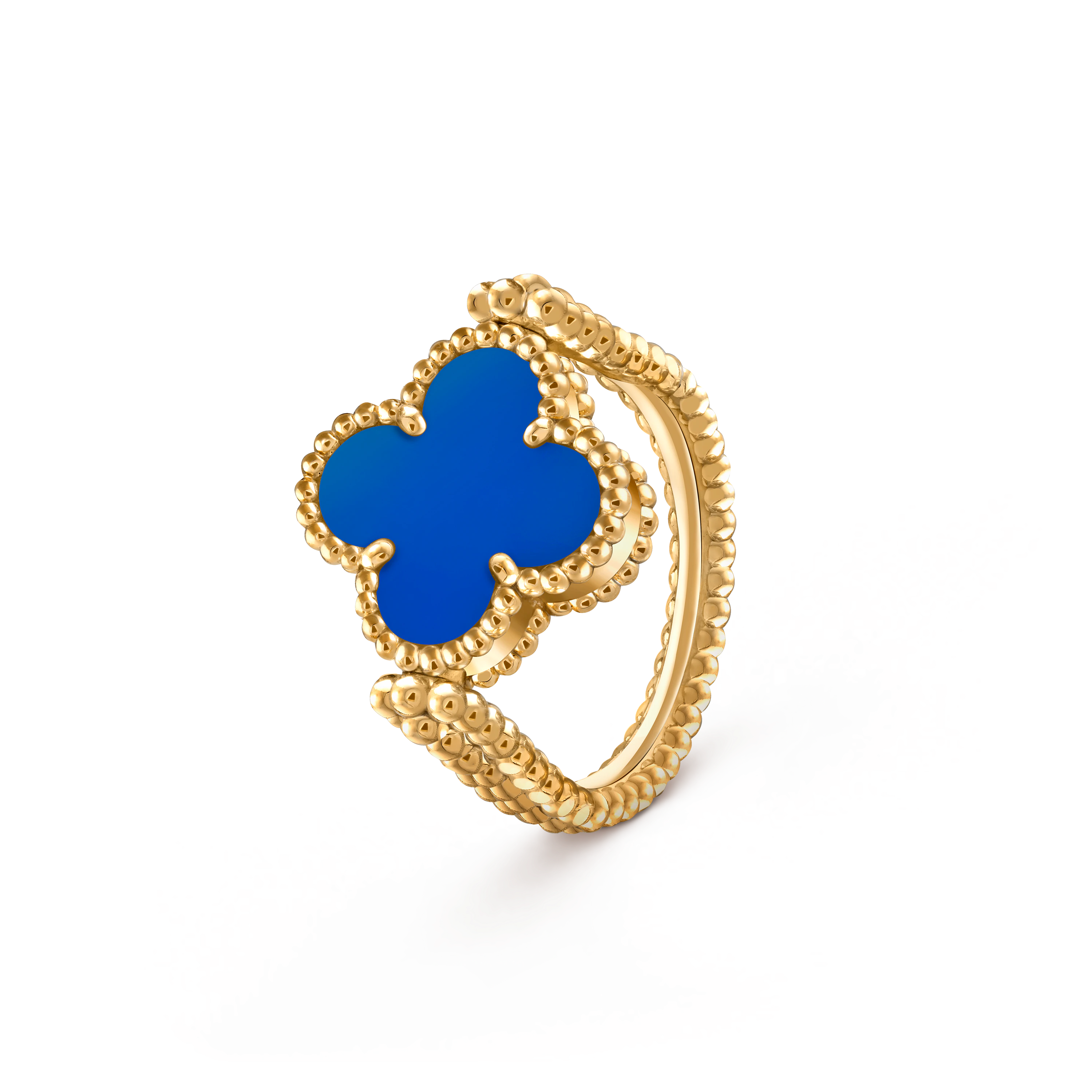 Van Cleef & Arpels Gold Reversible Ring Blue Agate Vintage Alhambra