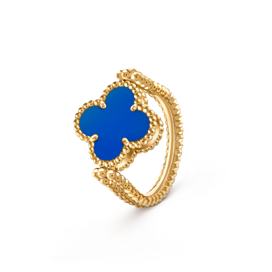 Van Cleef & Arpels Gold Reversible Ring Blue Agate Vintage Alhambra