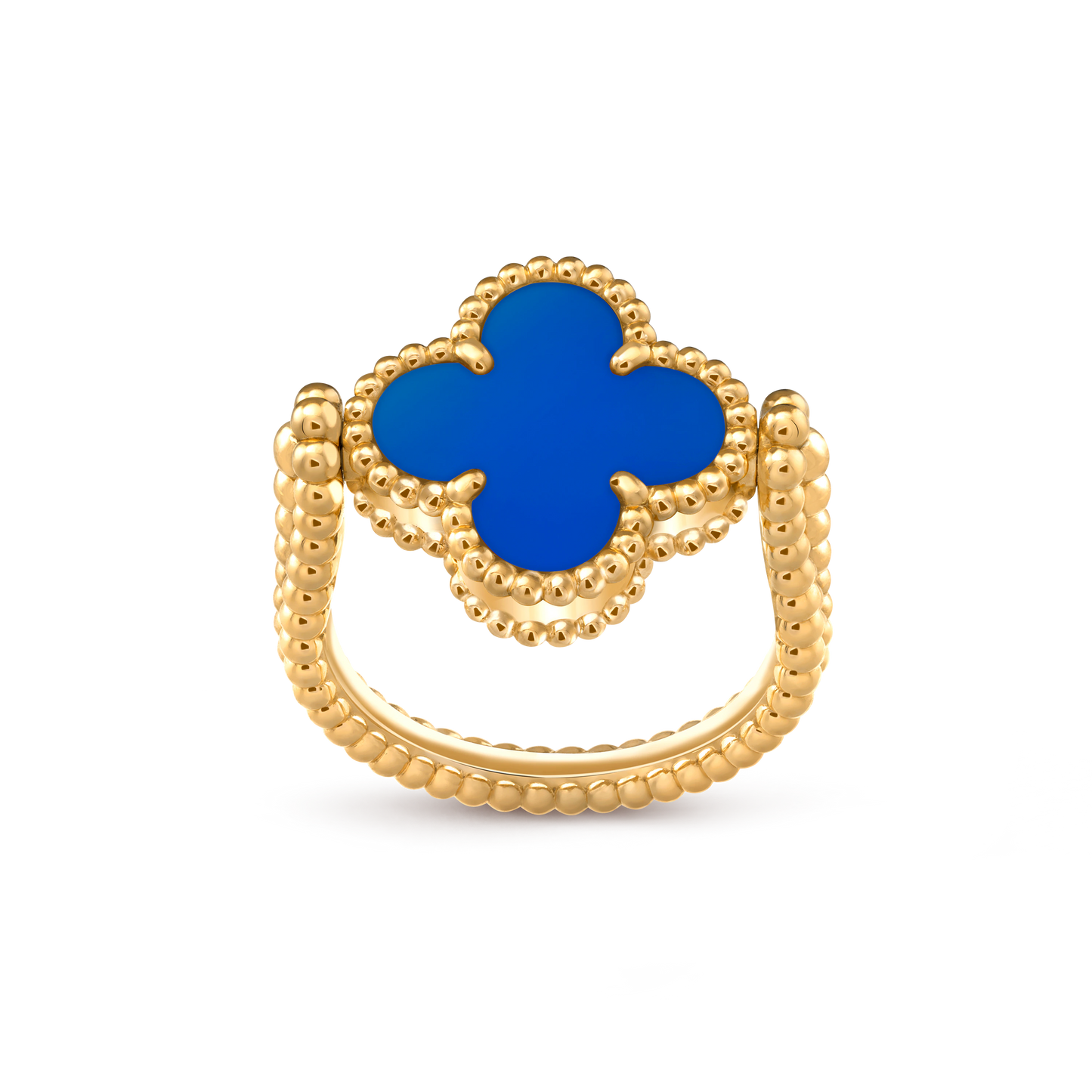 Van Cleef & Arpels Gold Reversible Ring Blue Agate Vintage Alhambra