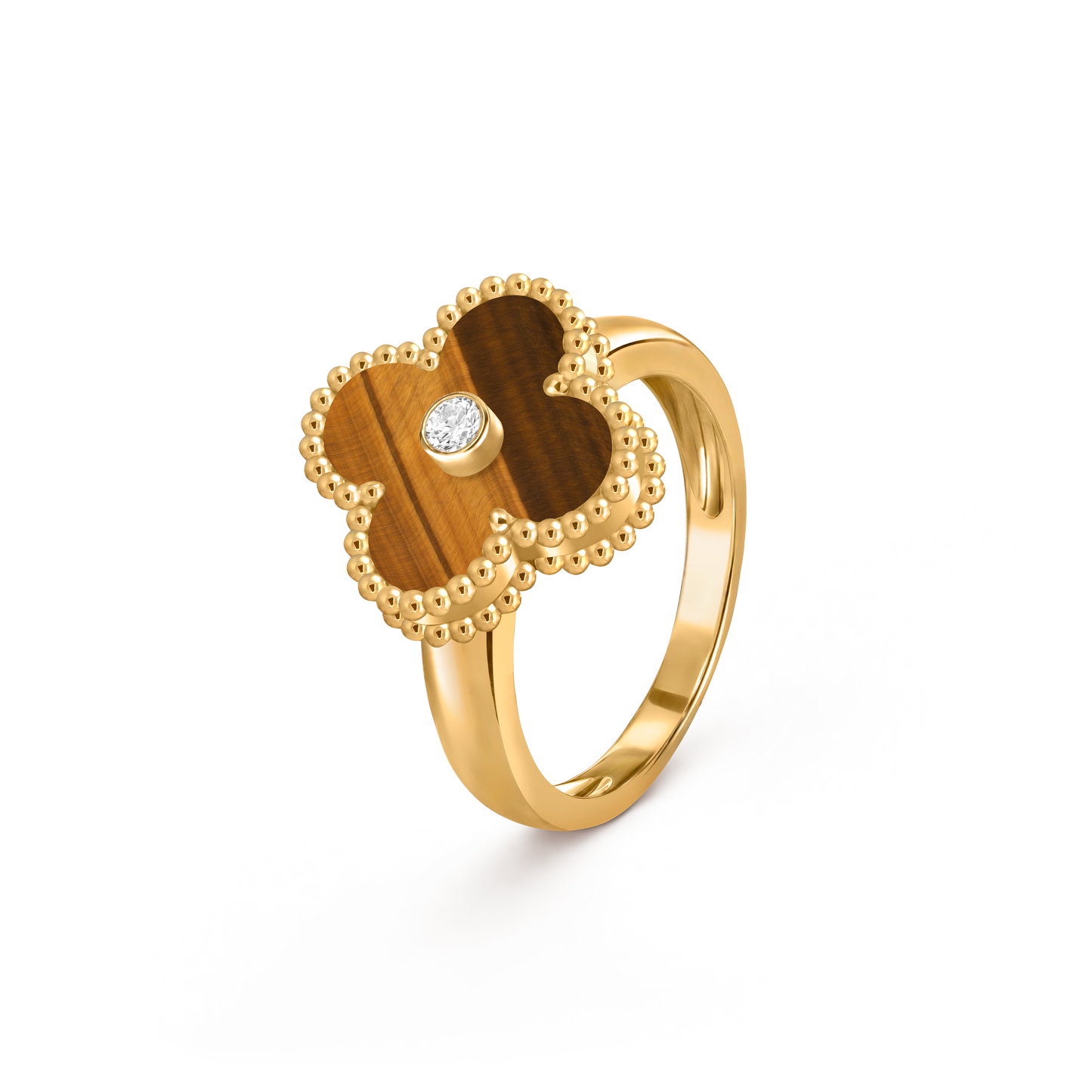 Van Cleef & Arpels Gold tiger's Eye Ring with Diamonds Vintage Alhambra