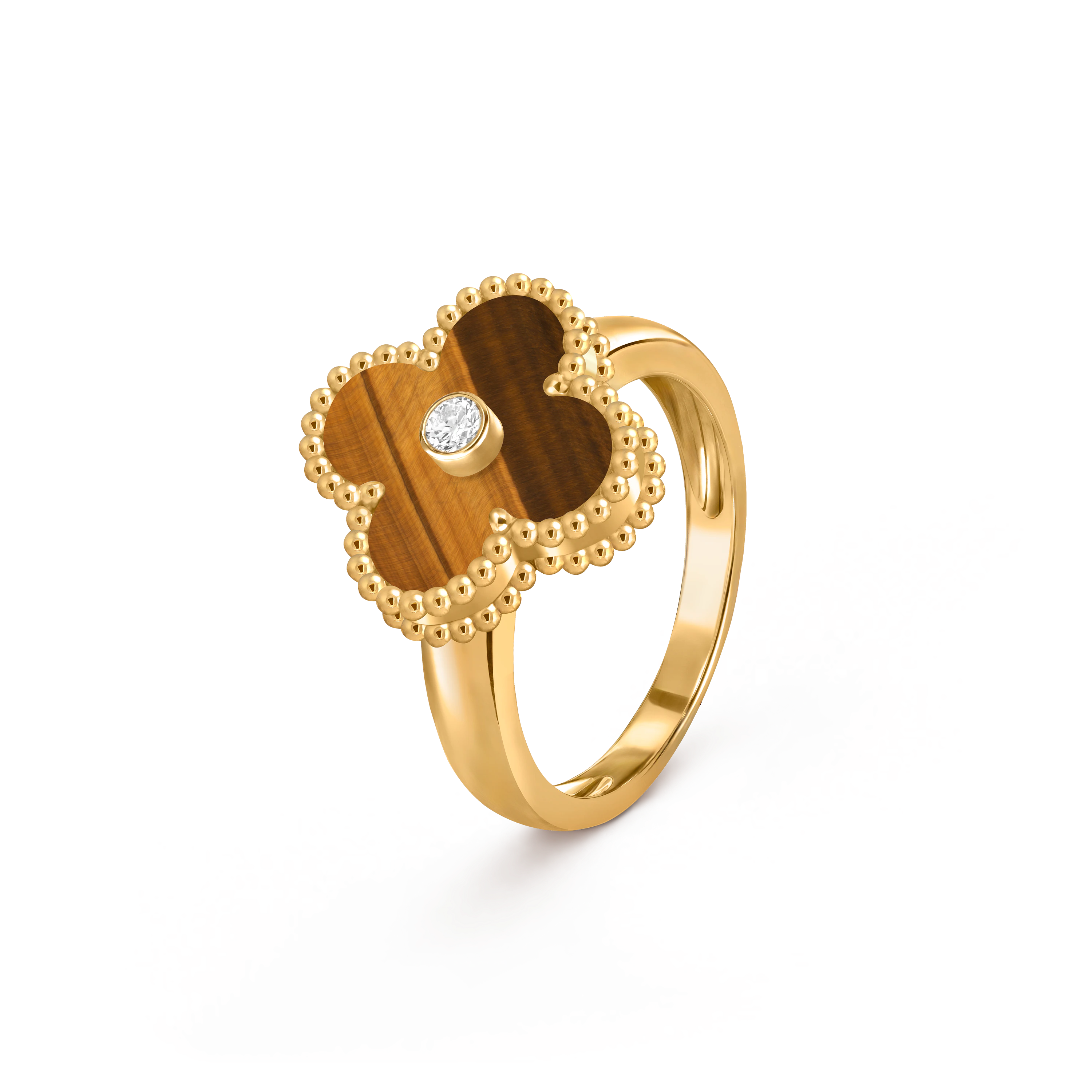 Van Cleef & Arpels Gold tiger's Eye Ring with Diamonds Vintage Alhambra