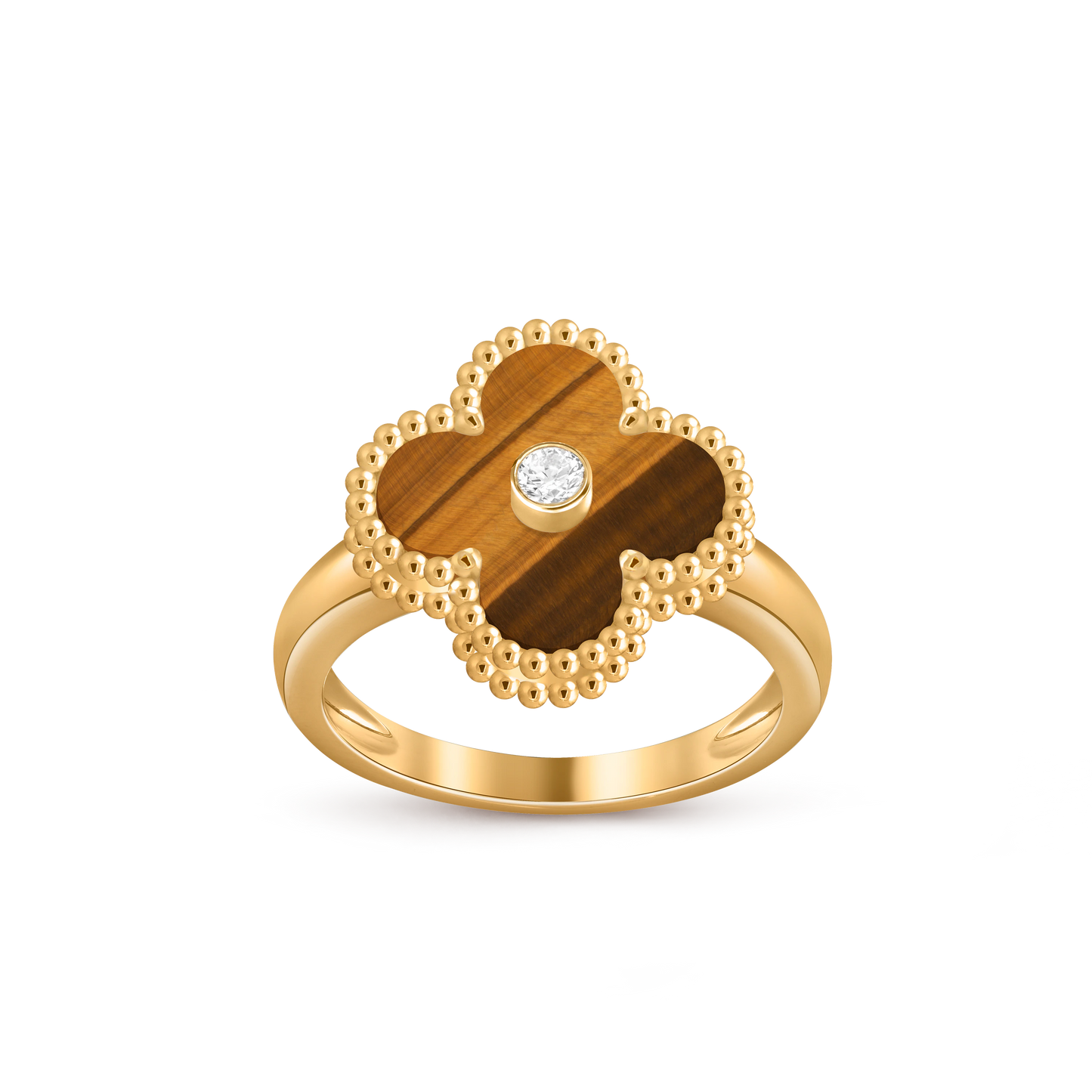 Van Cleef & Arpels Gold tiger's Eye Ring with Diamonds Vintage Alhambra