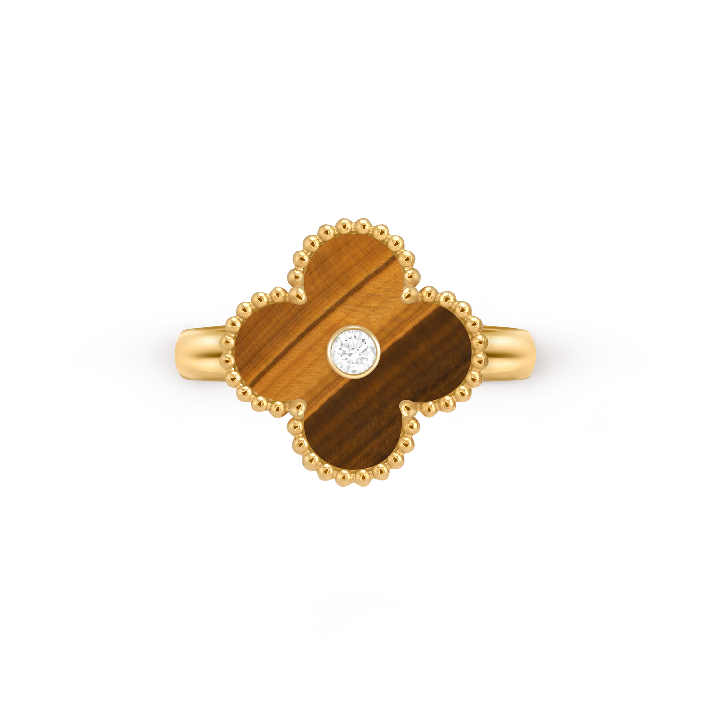 Van Cleef & Arpels Gold tiger's Eye Ring with Diamonds Vintage Alhambra