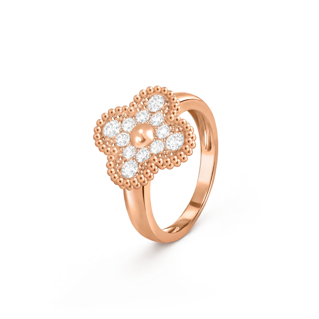 Van Cleef & Arpels rose gold ring Full of diamonds Vintage Alhambra