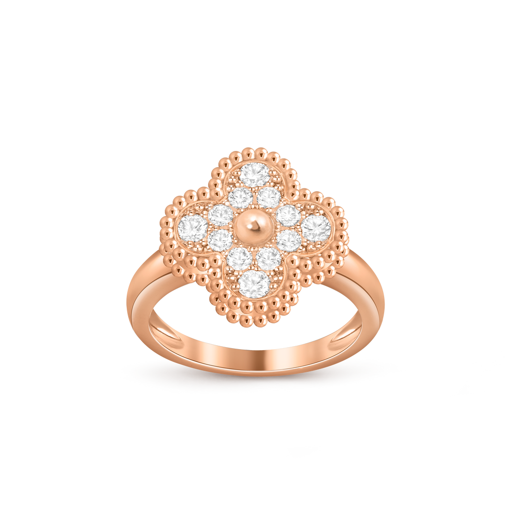 Van Cleef & Arpels rose gold ring Full of diamonds Vintage Alhambra