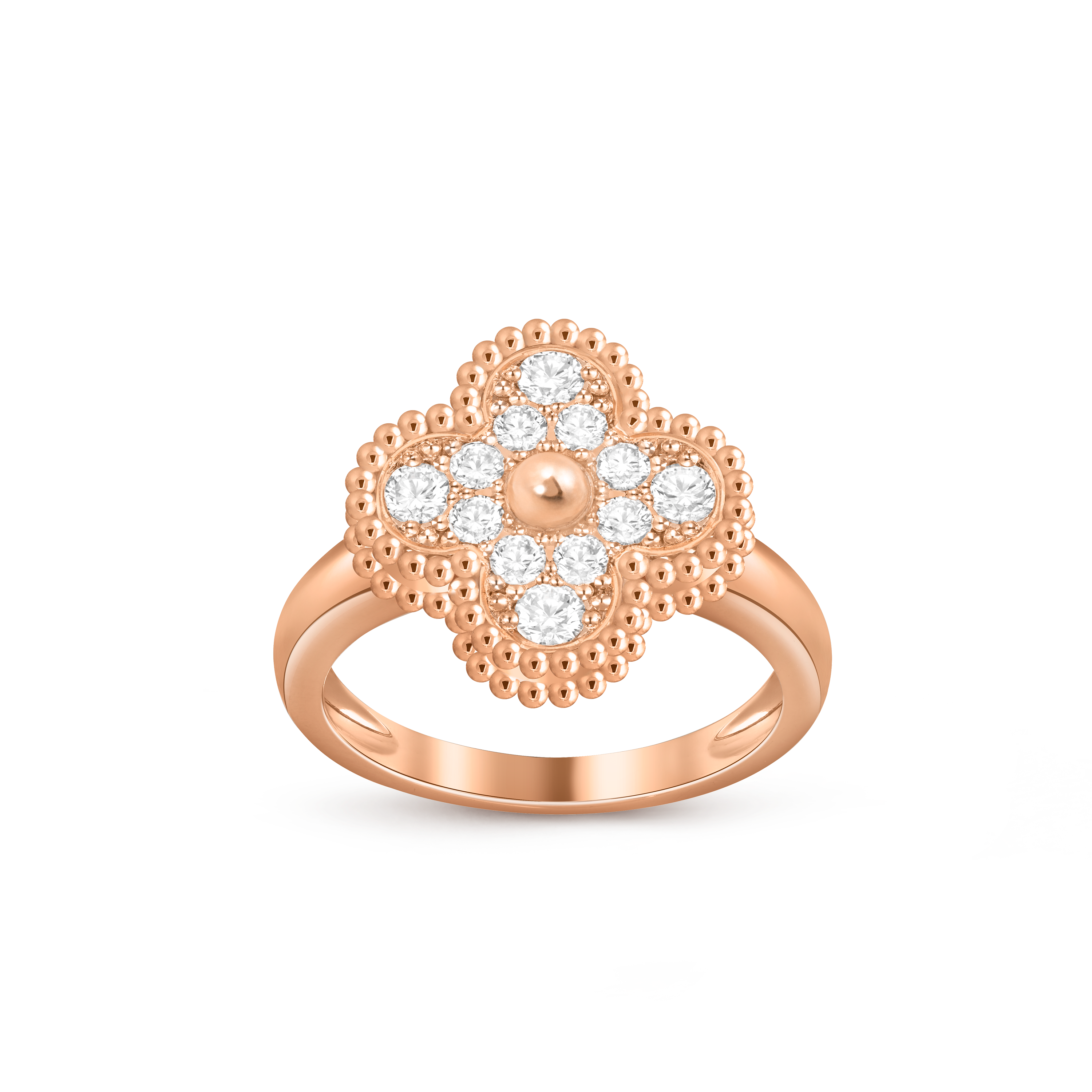 Van Cleef & Arpels rose gold ring Full of diamonds Vintage Alhambra