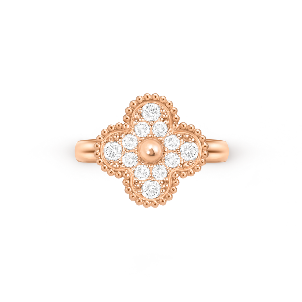 Van Cleef & Arpels rose gold ring Full of diamonds Vintage Alhambra