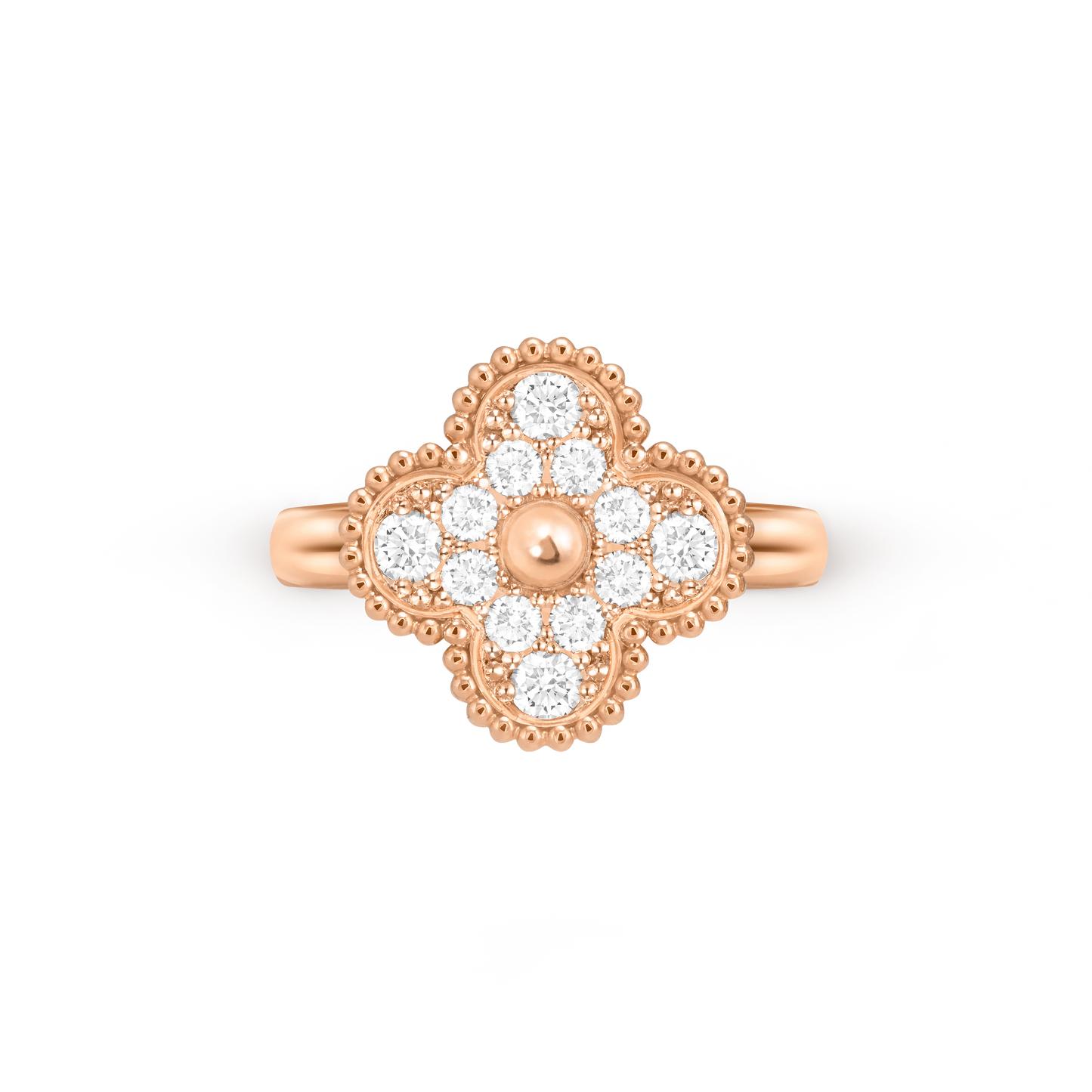 Van Cleef & Arpels rose gold ring Full of diamonds Vintage Alhambra