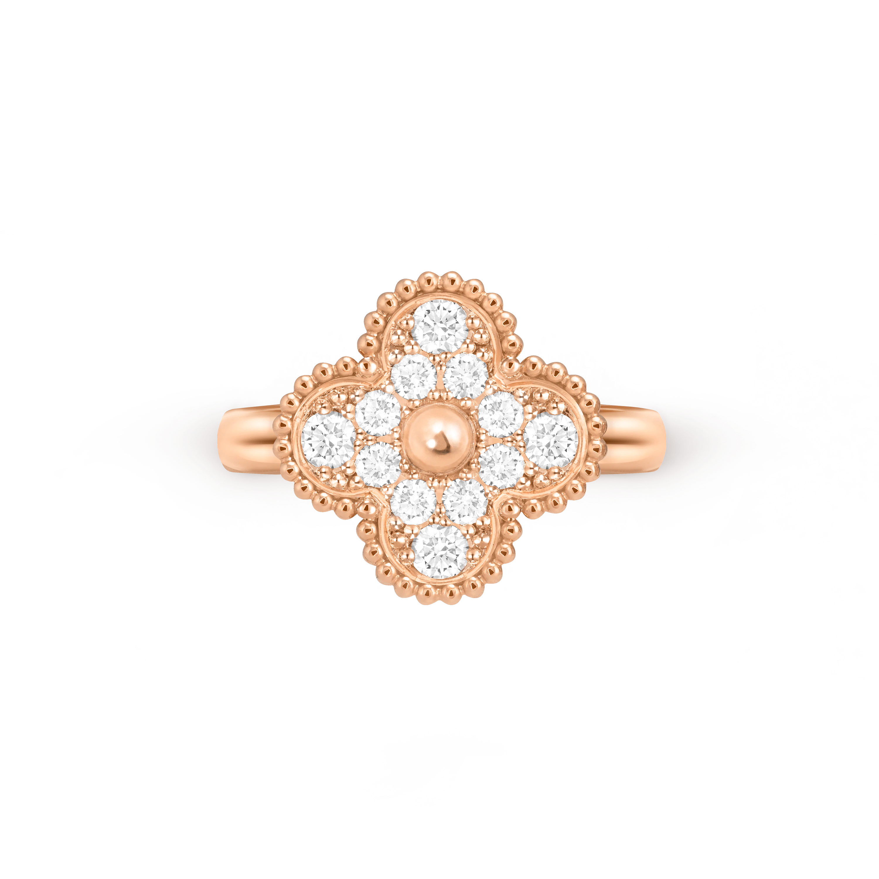 Van Cleef & Arpels rose gold ring Full of diamonds Vintage Alhambra