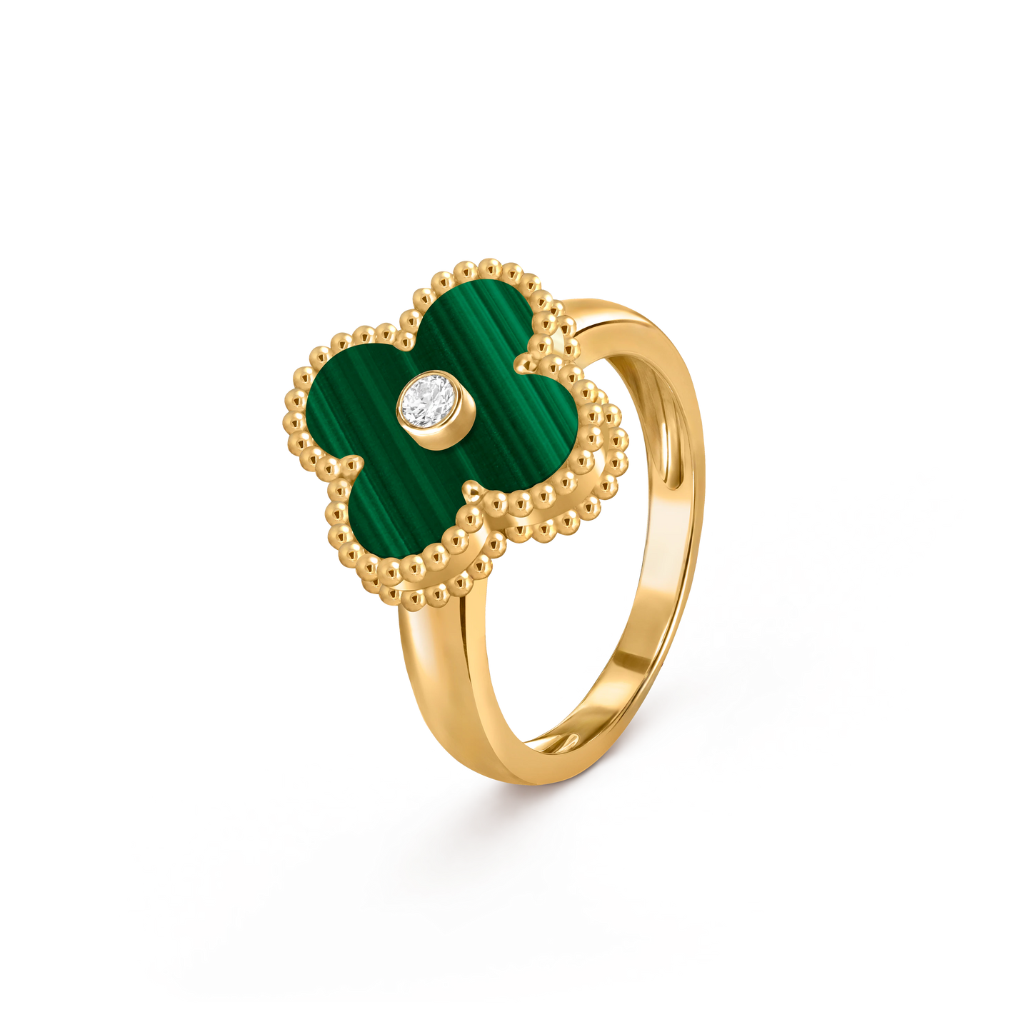 Van Cleef & Arpels gold malachite ring paired with diamond Vintage Alhambra