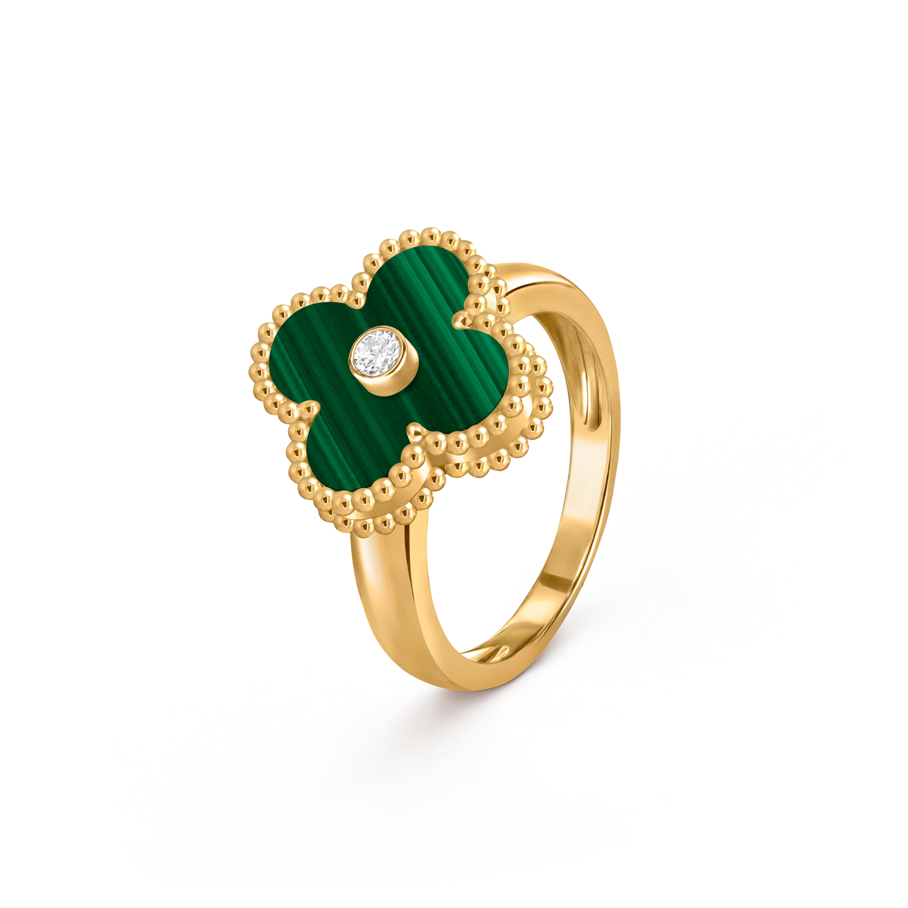 Van Cleef & Arpels gold malachite ring paired with diamond Vintage Alhambra