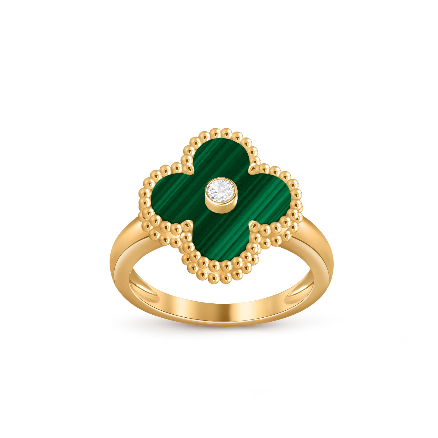 Van Cleef & Arpels gold malachite ring paired with diamond Vintage Alhambra