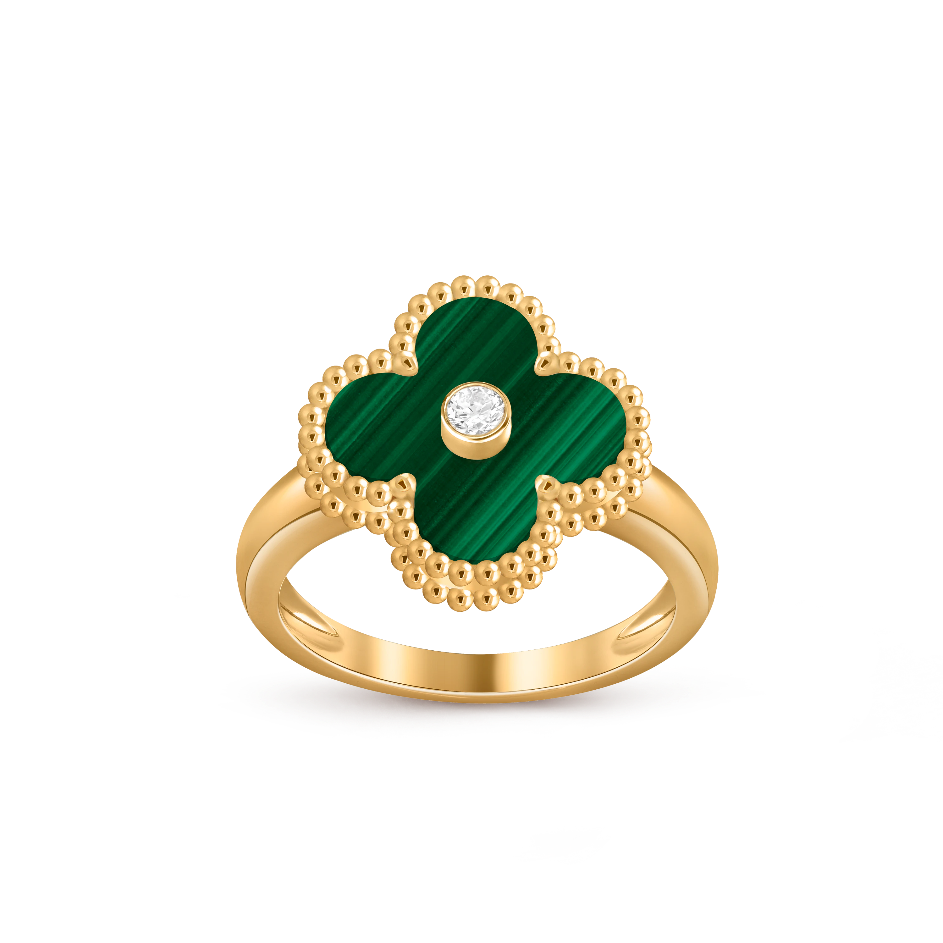 Van Cleef & Arpels gold malachite ring paired with diamond Vintage Alhambra