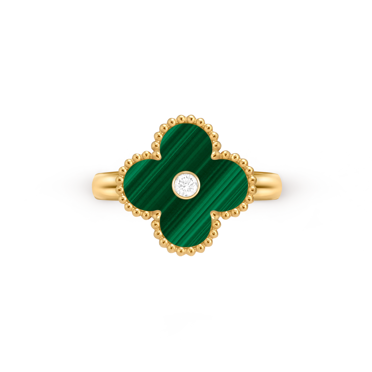 Van Cleef & Arpels gold malachite ring paired with diamond Vintage Alhambra