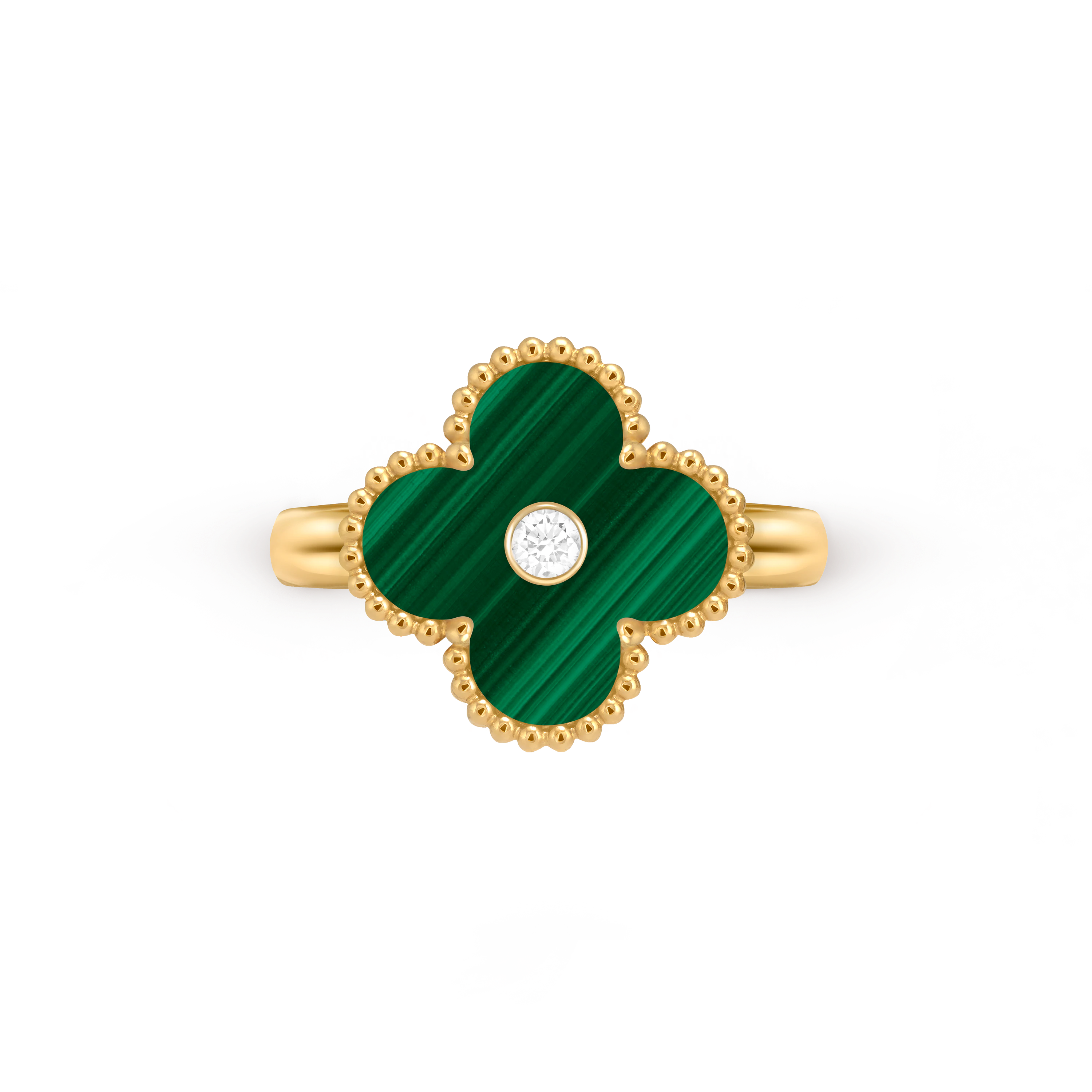 Van Cleef & Arpels gold malachite ring paired with diamond Vintage Alhambra
