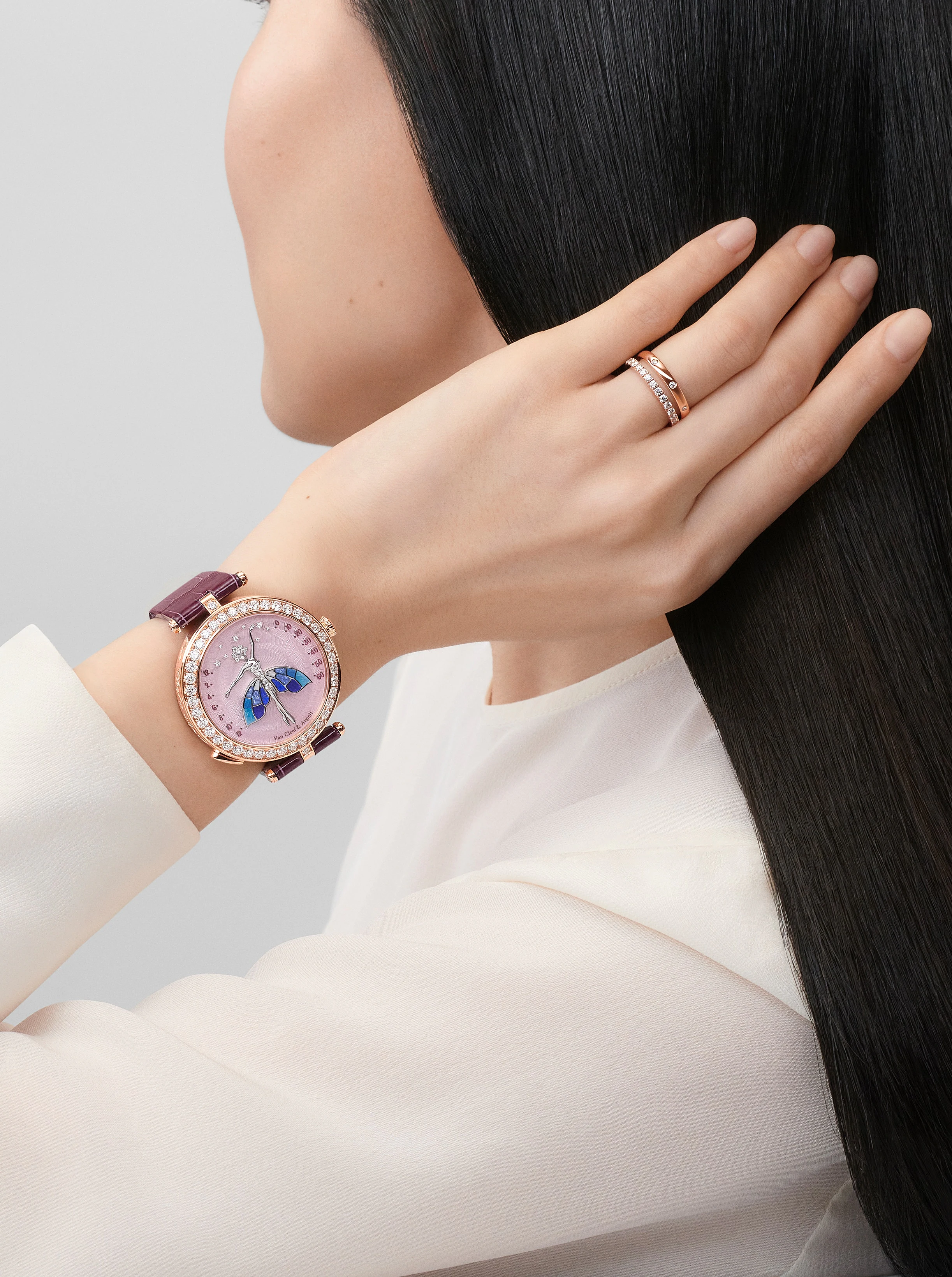 Van Cleef & Arpels rose gold wedding ring with 3 diamonds Tendrement Etoiles