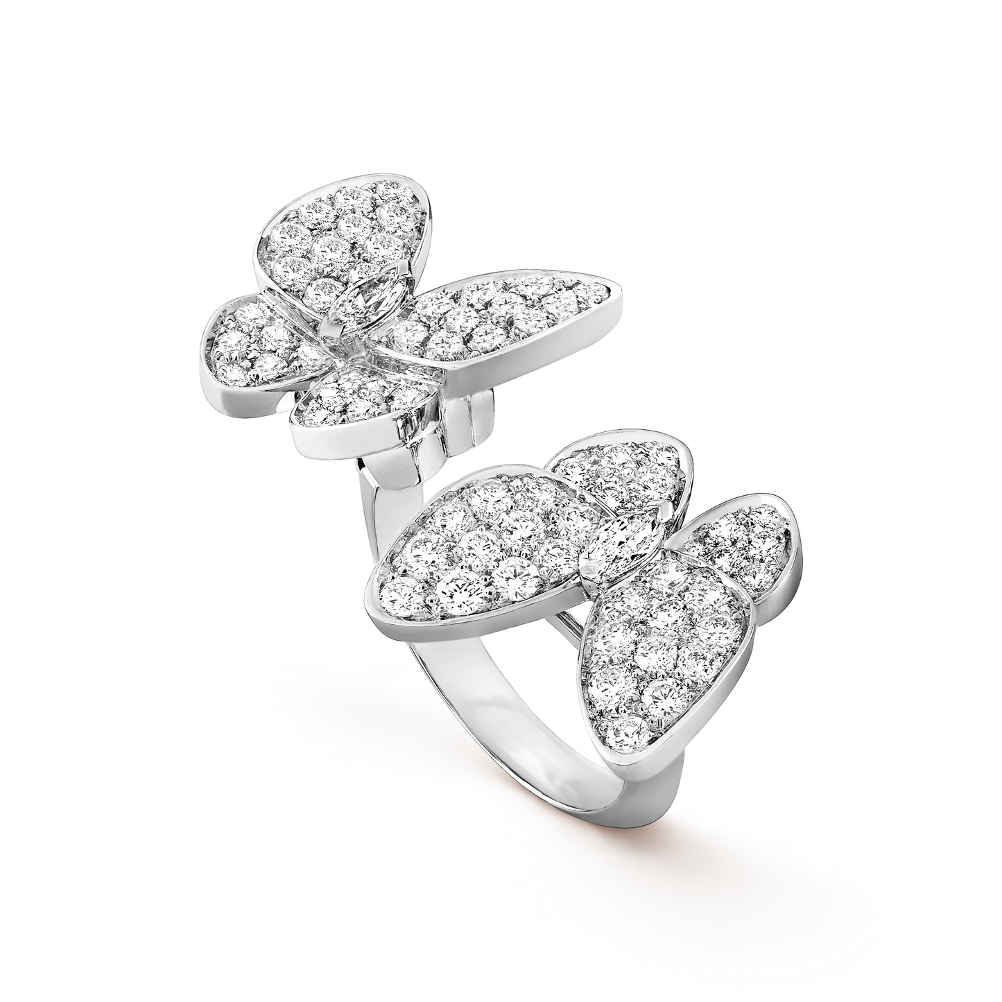 Van Cleef & Arpels white gold open ring studded with diamonds Two Butterfly
