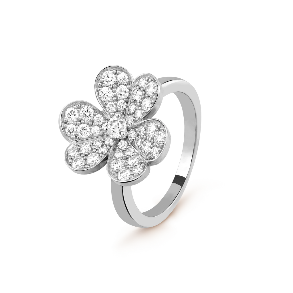 Van Cleef & Arpels platinum petal ring studded with diamonds Frivole