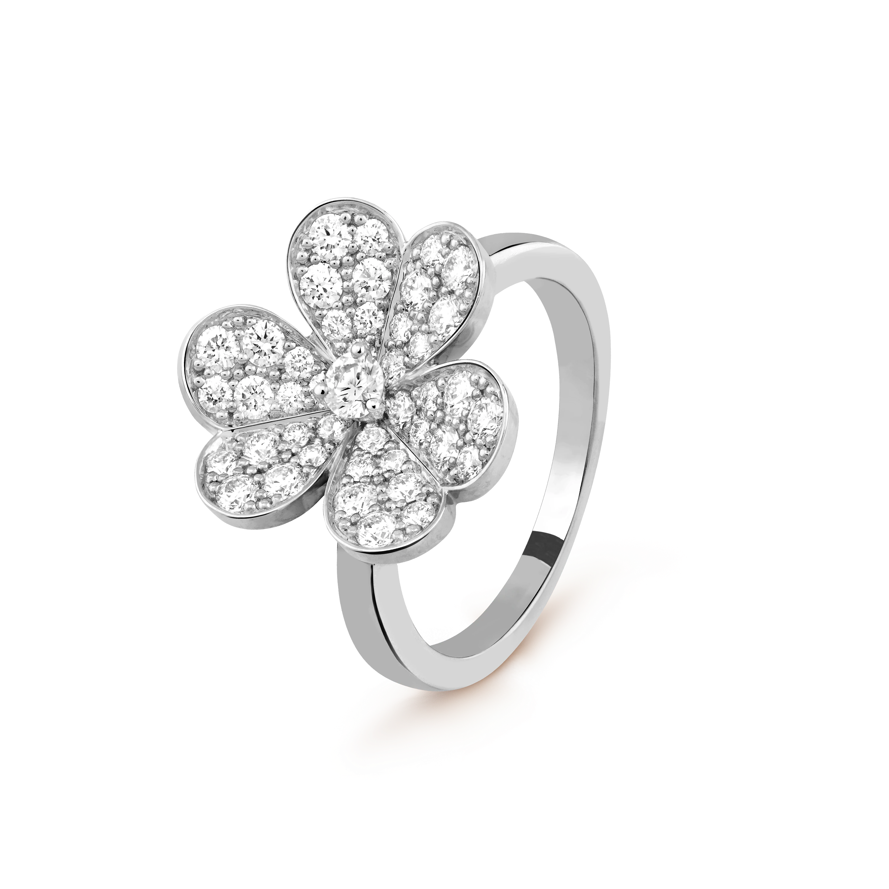 Van Cleef & Arpels platinum petal ring studded with diamonds Frivole