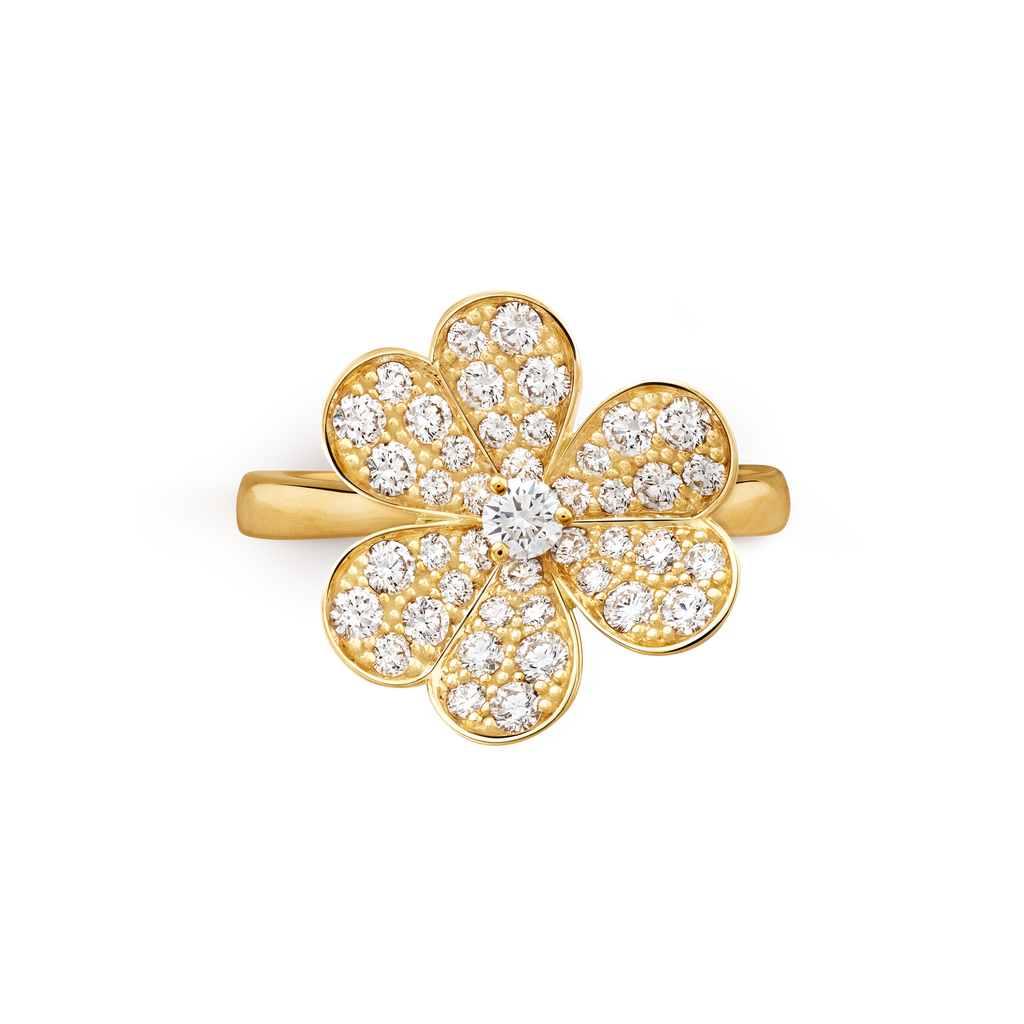 Van Cleef & Arpels gold petal ring studded with diamonds Frivole