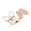 Van Cleef & Arpels rose gold open ring with white mother-of-pearl studded with diamonds Two Butterfly