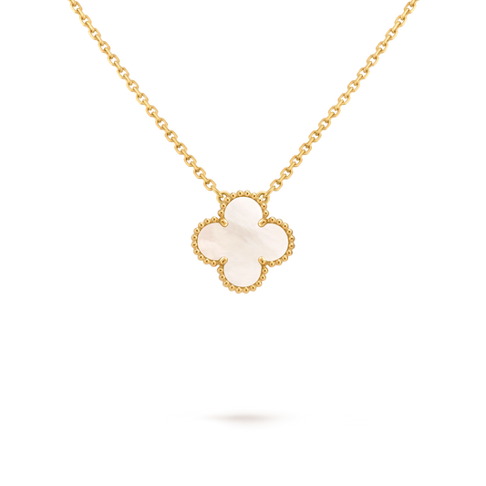 Van Cleef & Arpels Gold Pearl Mother-of-Pearl Four-Leaf Clover Pendant Vintage Alhambra