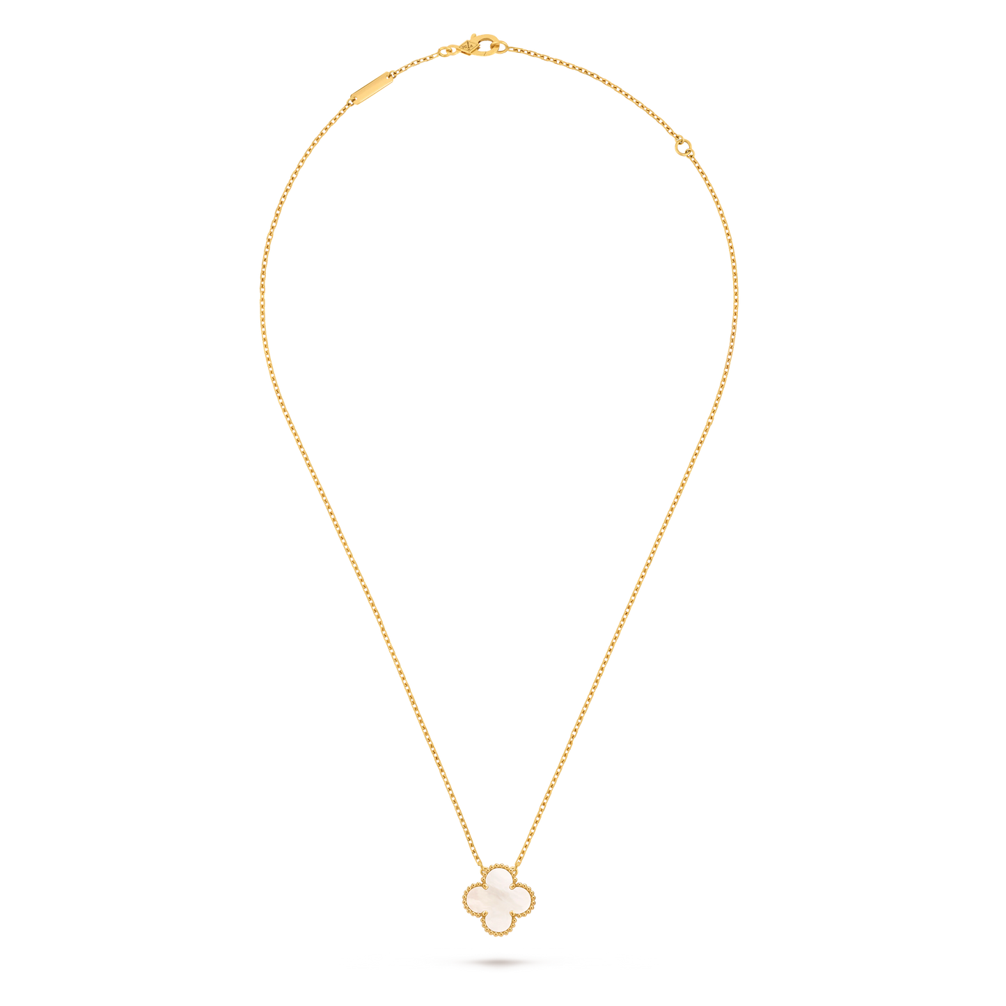 Van Cleef & Arpels Gold Pearl Mother-of-Pearl Four-Leaf Clover Pendant Vintage Alhambra