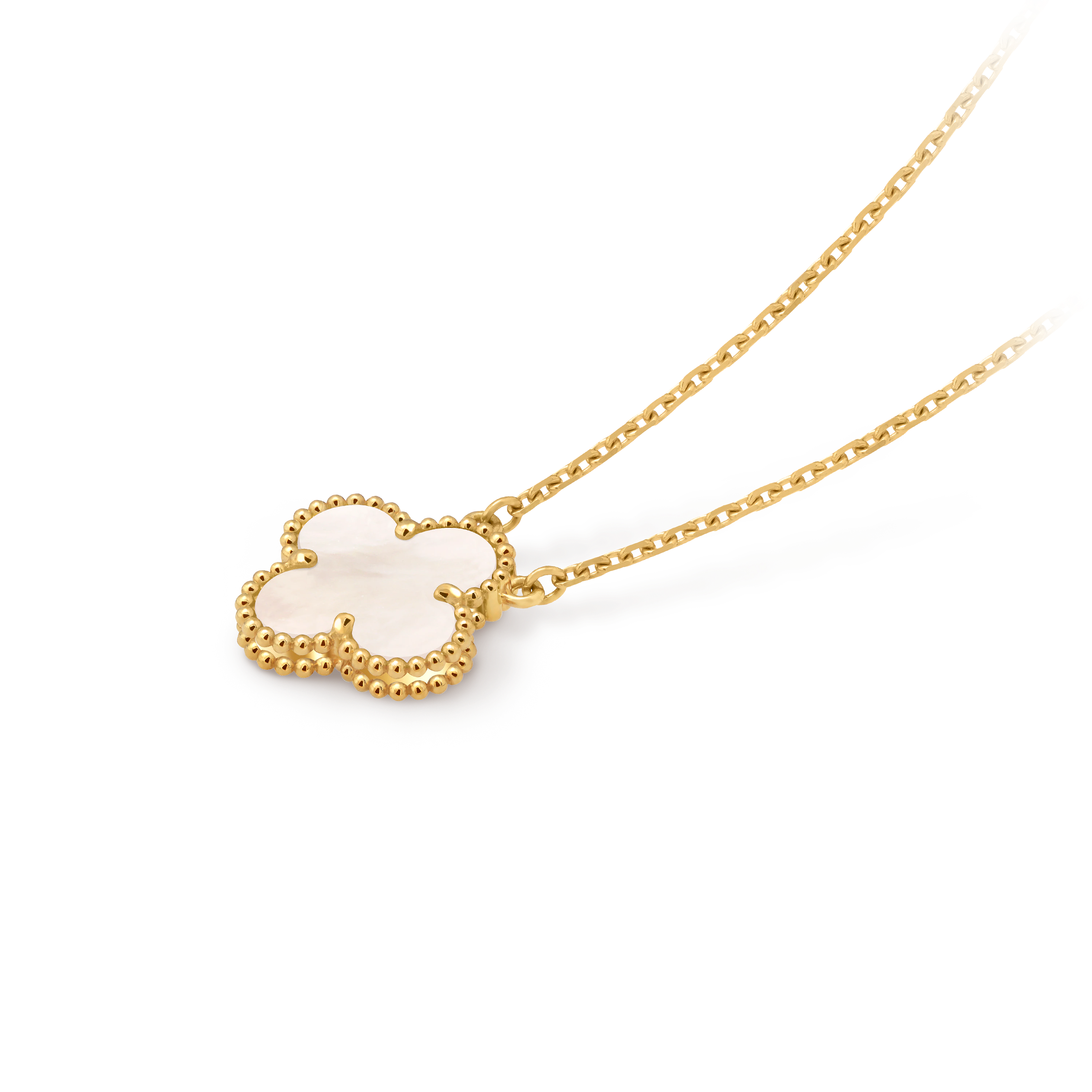 Van Cleef & Arpels Gold Pearl Mother-of-Pearl Four-Leaf Clover Pendant Vintage Alhambra