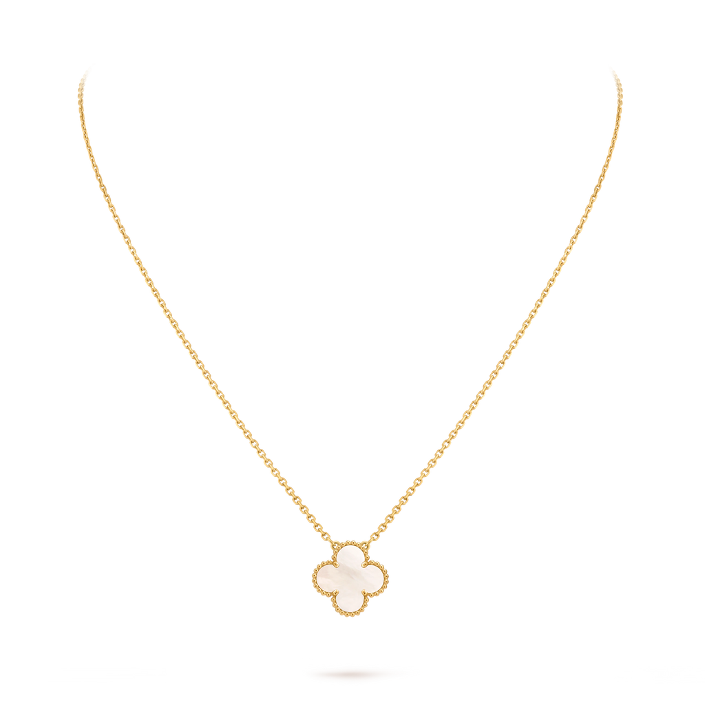 Van Cleef & Arpels Gold Pearl Mother-of-Pearl Four-Leaf Clover Pendant Vintage Alhambra
