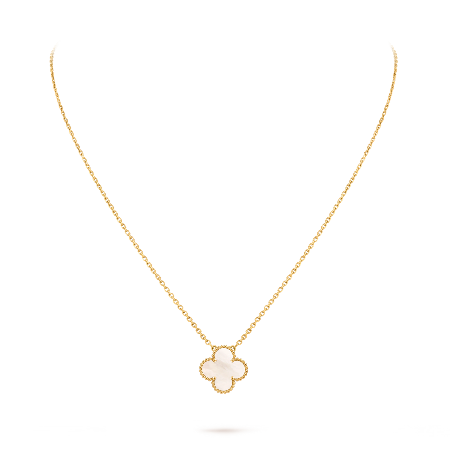 Van Cleef & Arpels Gold Pearl Mother-of-Pearl Four-Leaf Clover Pendant Vintage Alhambra