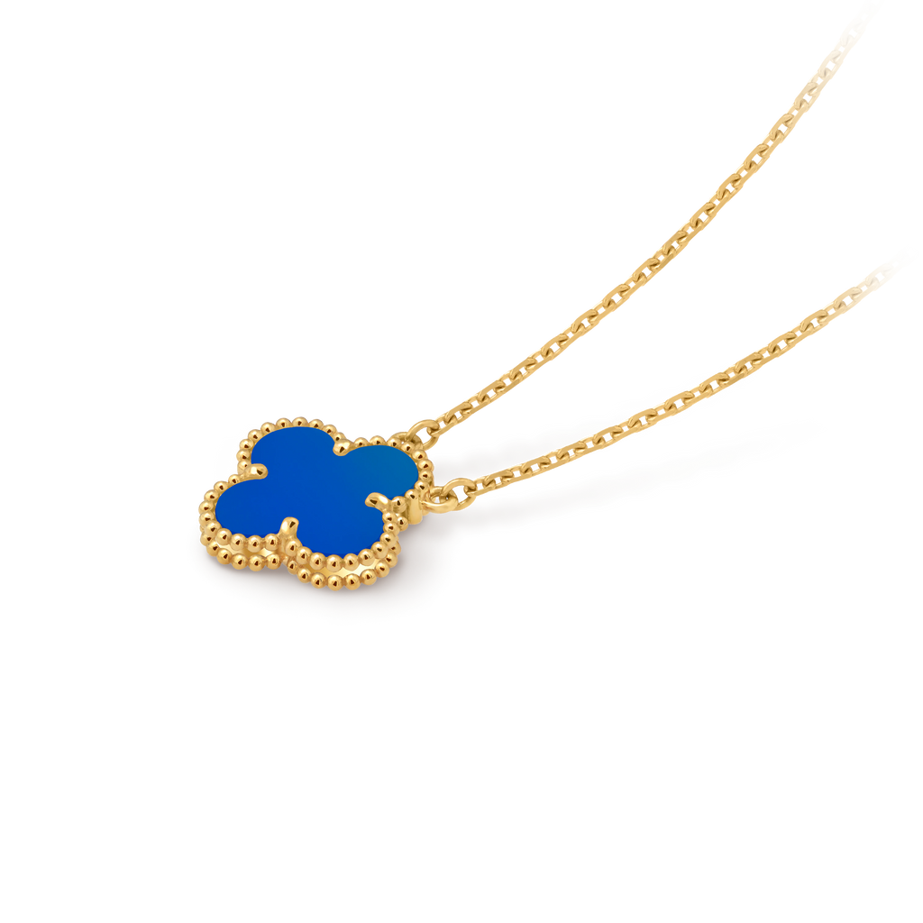 Van Cleef & Arpels Gold Blue Agate Four-Leaf Clover Pendant Vintage Alhambra