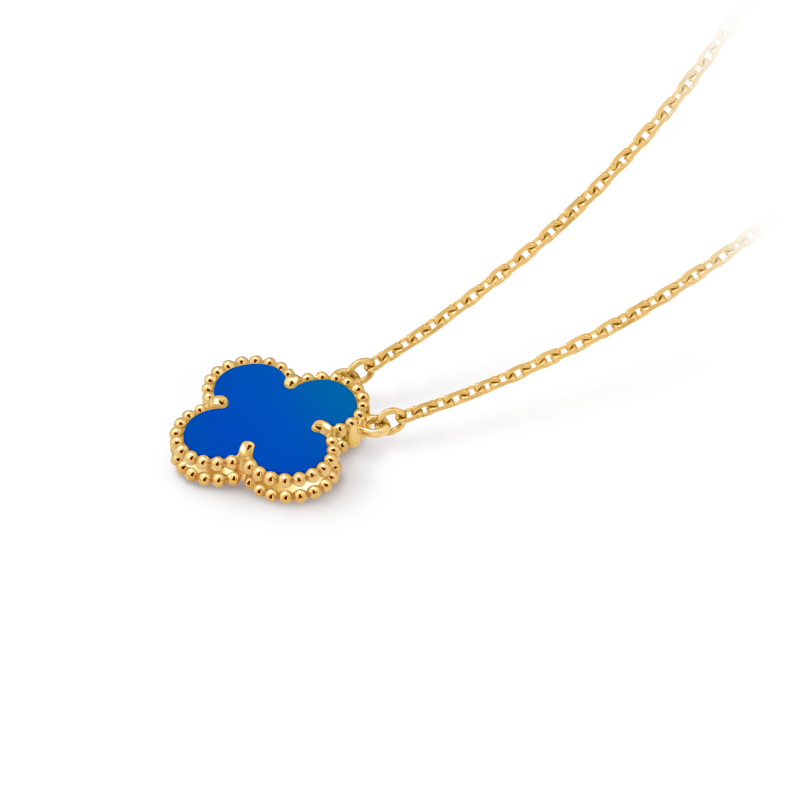 Van Cleef & Arpels Gold Blue Agate Four-Leaf Clover Pendant Vintage Alhambra