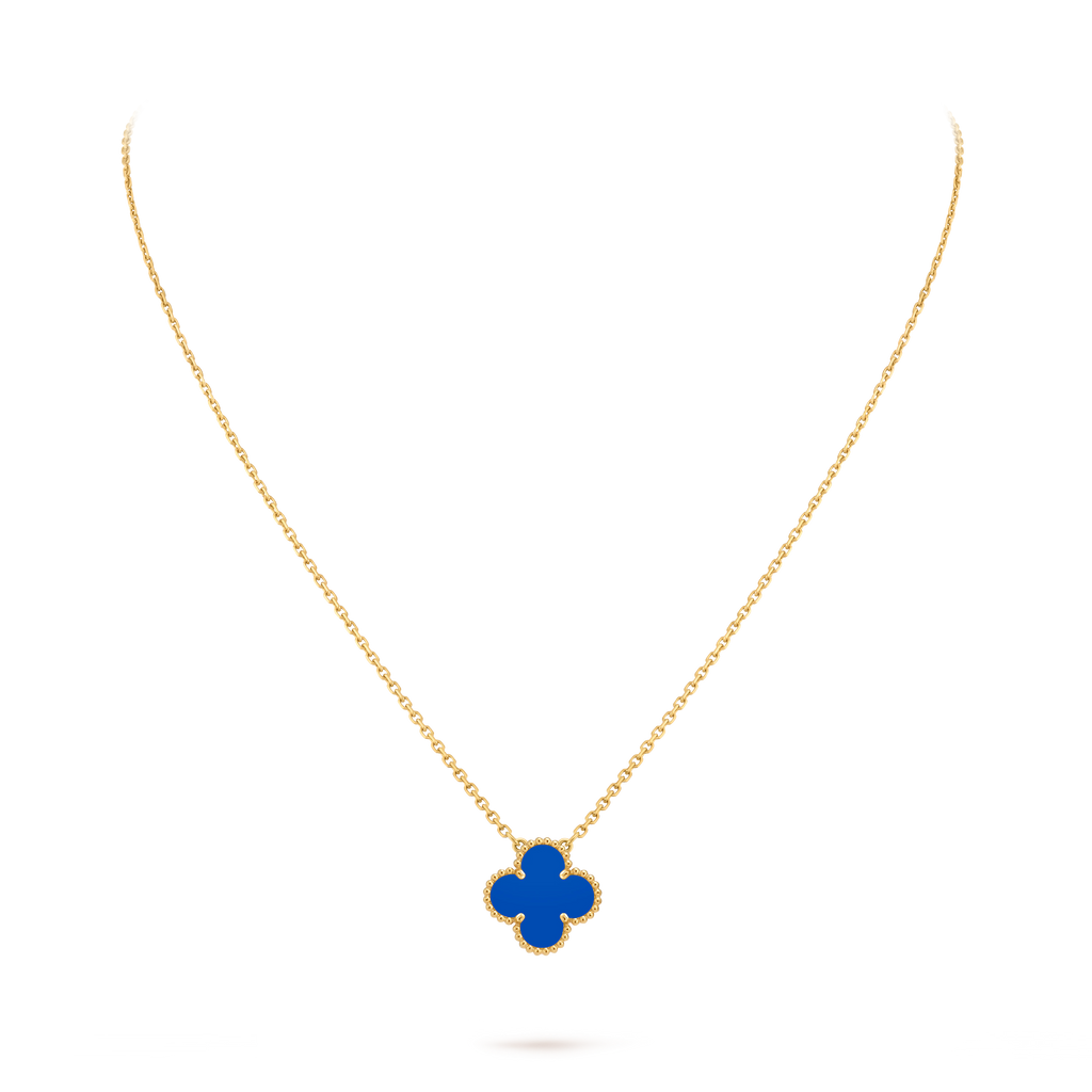 Van Cleef & Arpels Gold Blue Agate Four-Leaf Clover Pendant Vintage Alhambra