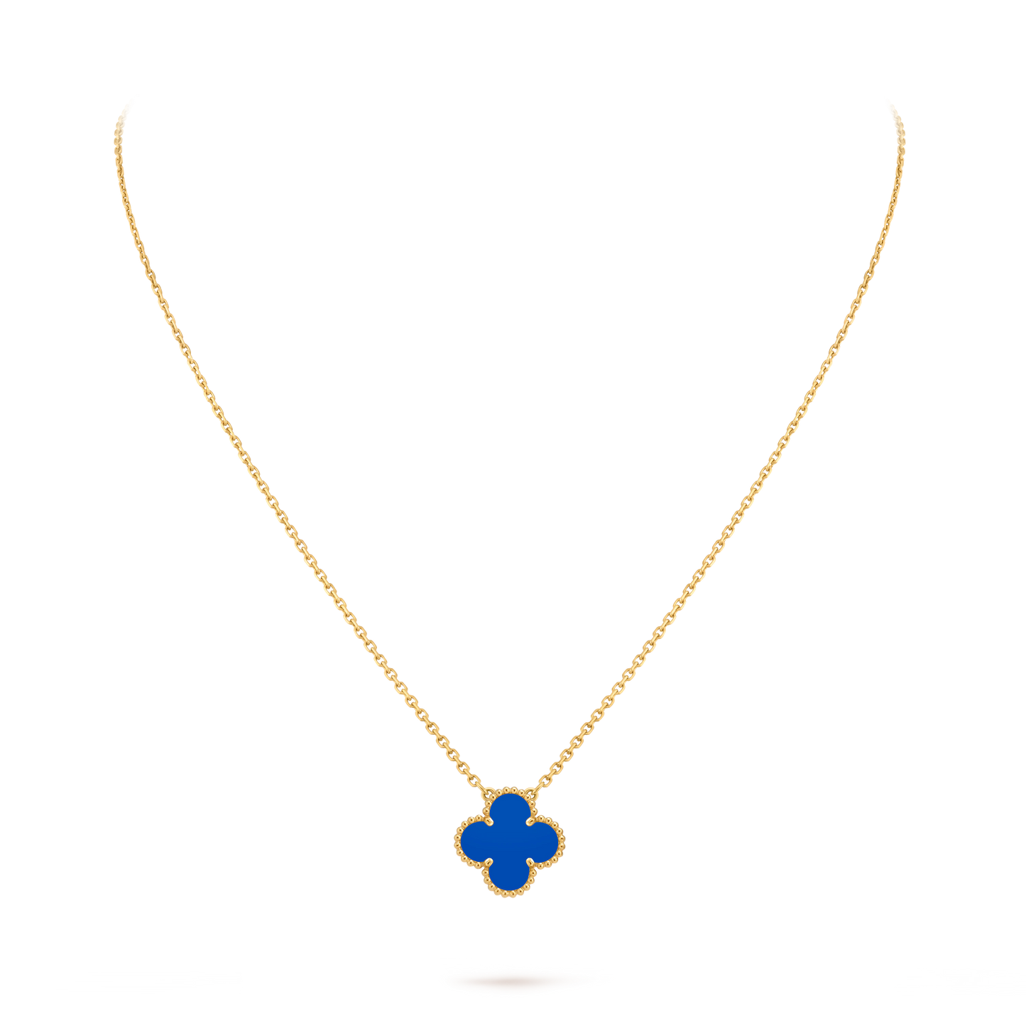 Van Cleef & Arpels Gold Blue Agate Four-Leaf Clover Pendant Vintage Alhambra