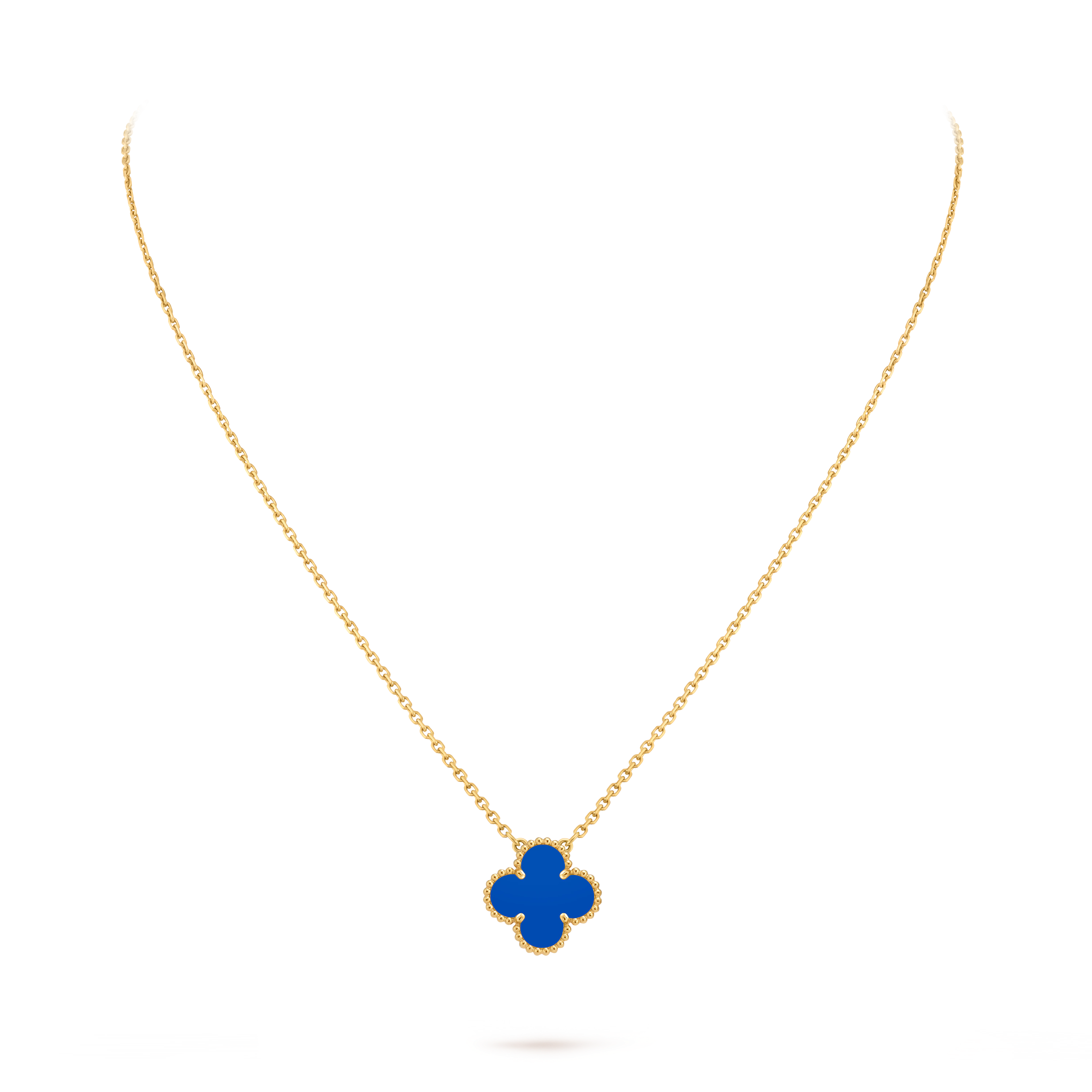 Van Cleef & Arpels Gold Blue Agate Four-Leaf Clover Pendant Vintage Alhambra