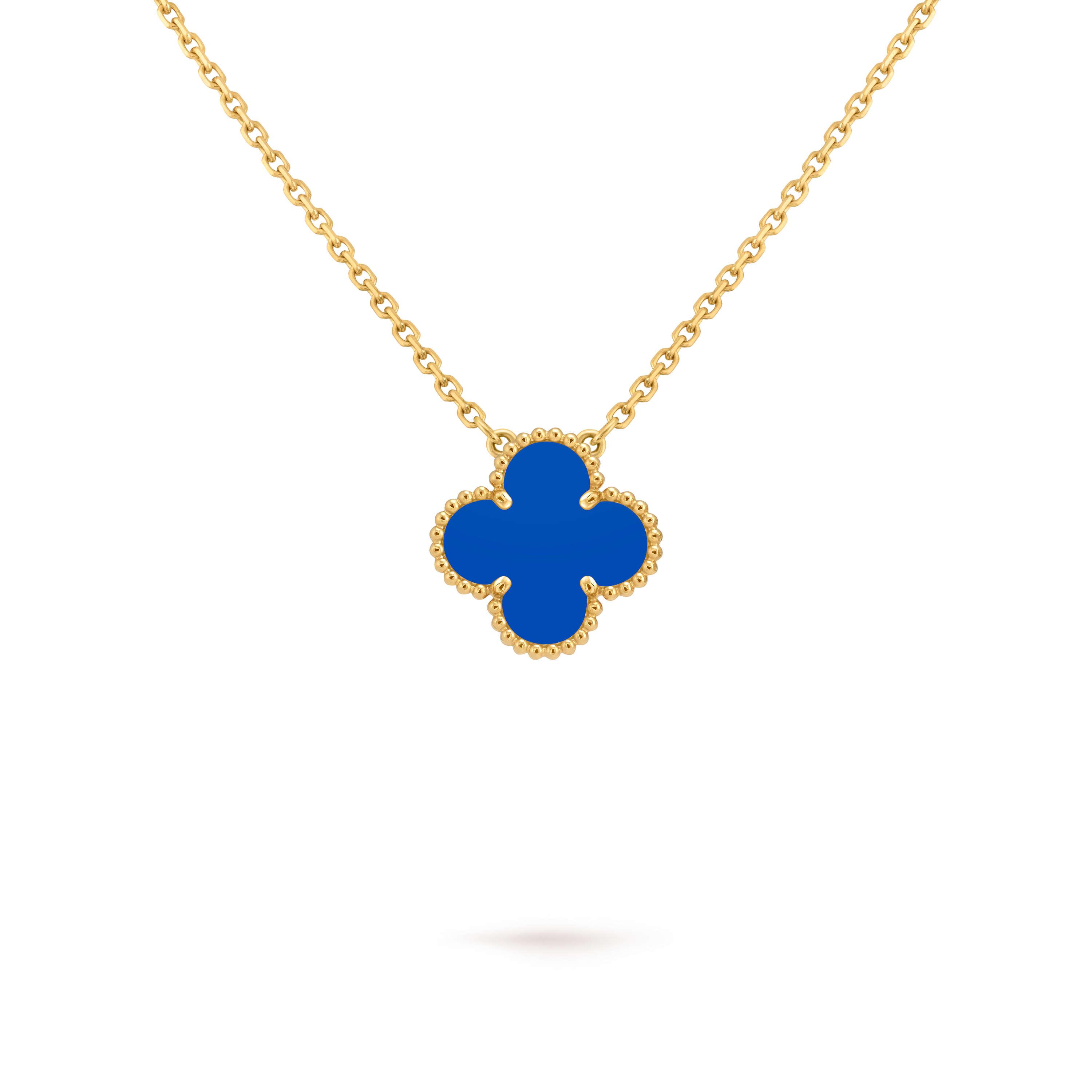Van Cleef & Arpels Gold Blue Agate Four-Leaf Clover Pendant Vintage Alhambra
