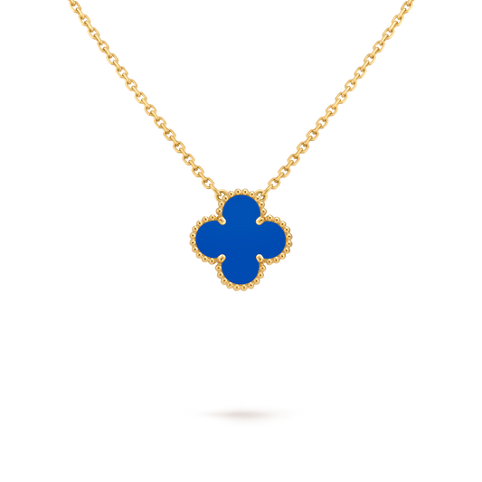 Van Cleef & Arpels Gold Blue Agate Four-Leaf Clover Pendant Vintage Alhambra