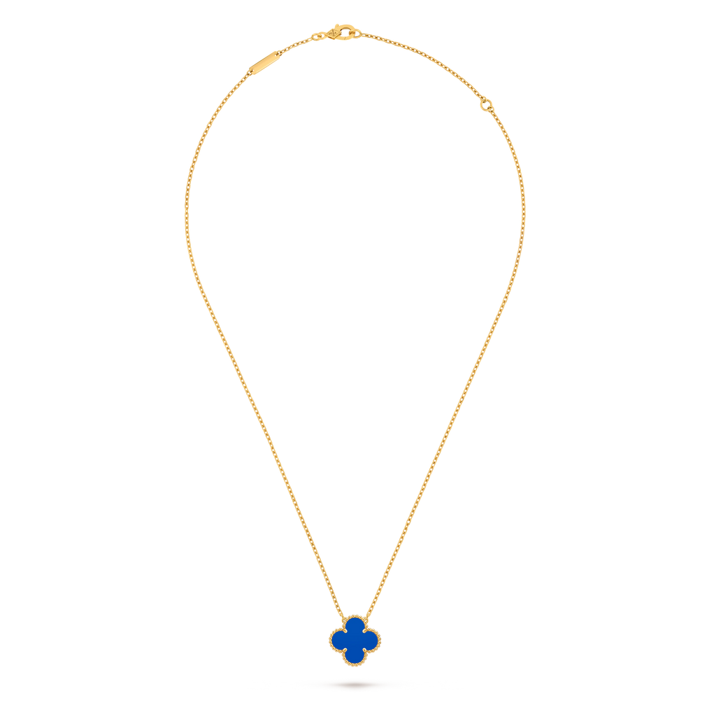 Van Cleef & Arpels Gold Blue Agate Four-Leaf Clover Pendant Vintage Alhambra