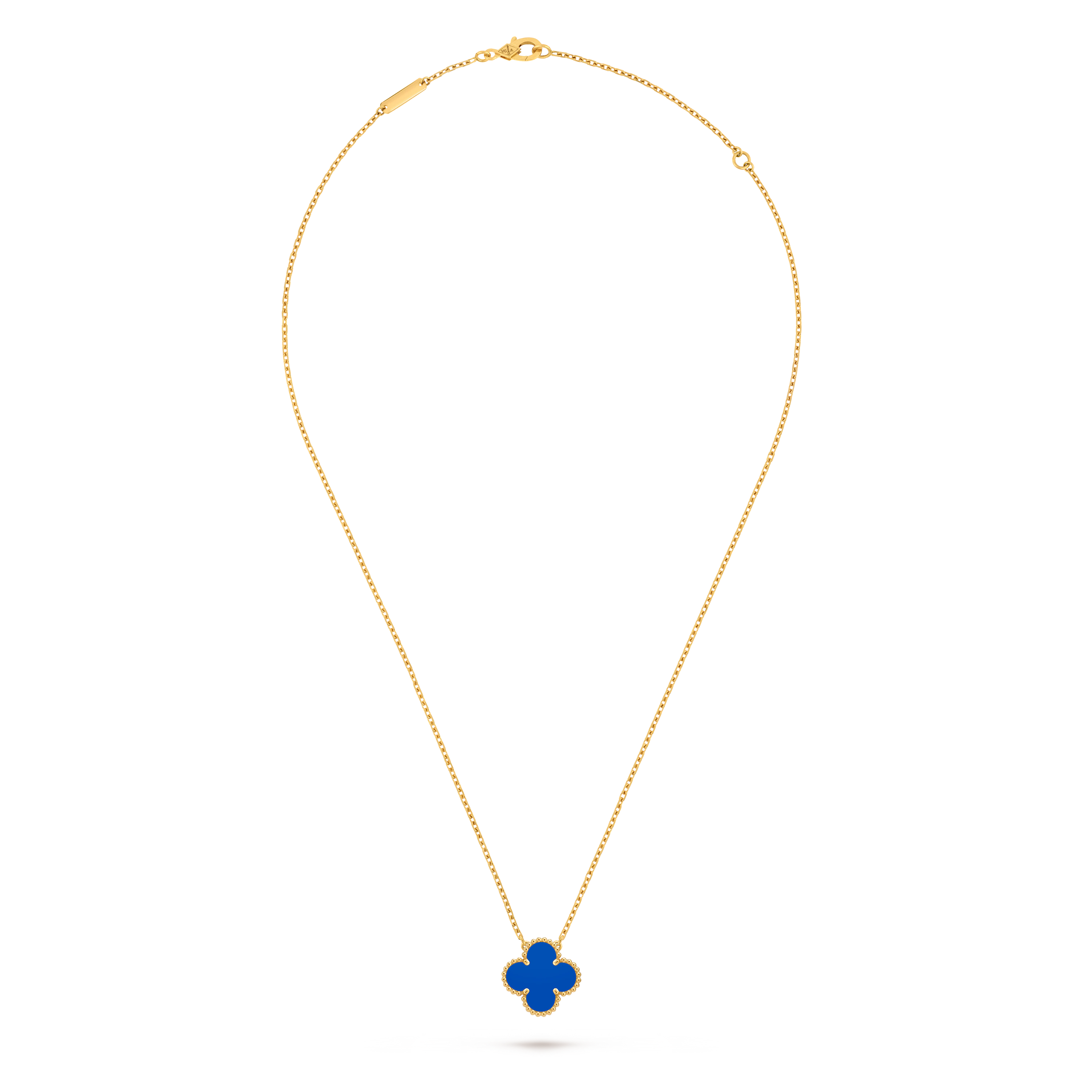 Van Cleef & Arpels Gold Blue Agate Four-Leaf Clover Pendant Vintage Alhambra
